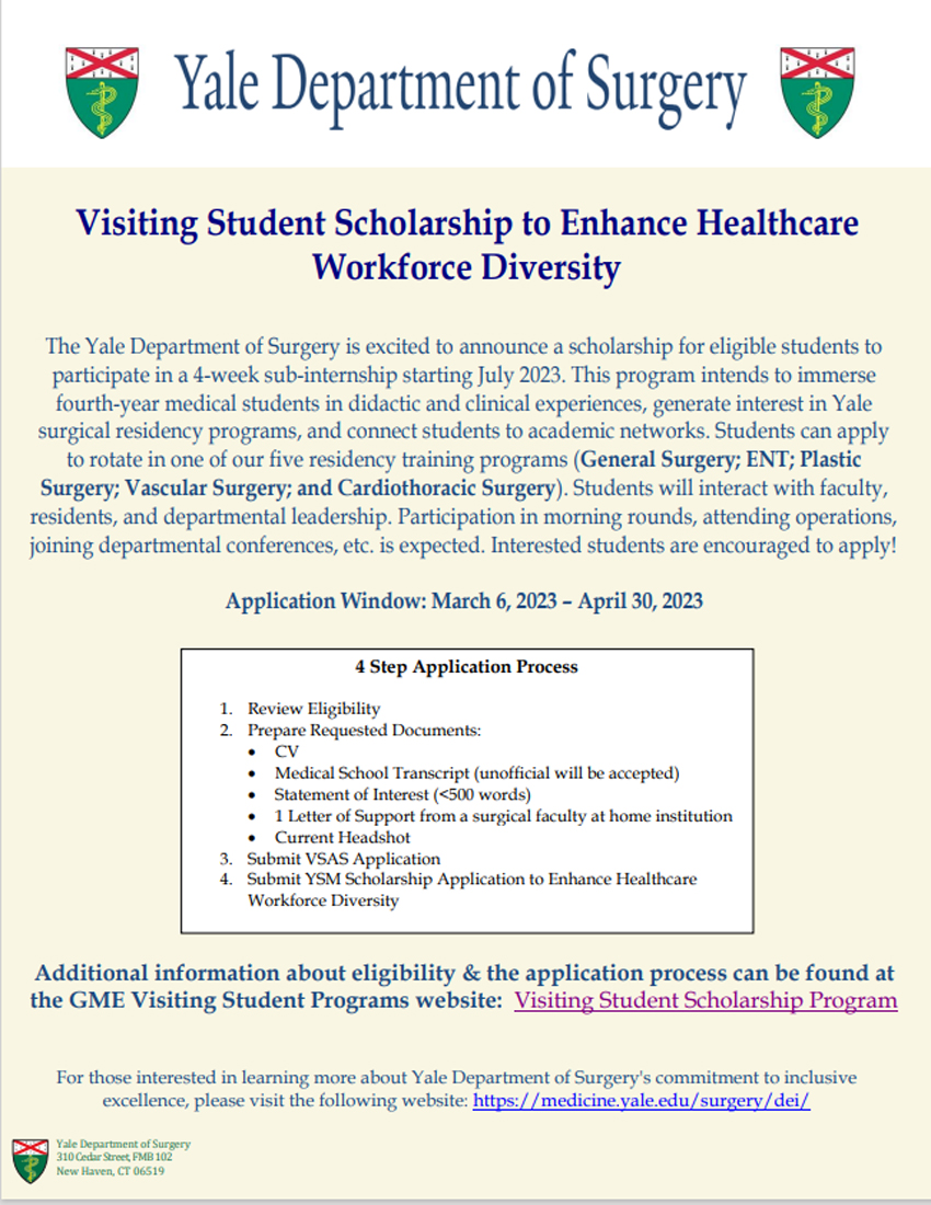 Paris Butler (@drparisbutler) on Twitter photo Proud to announce <a href="/YaleSurgery/">Yale Surgery</a> scholarship to enhance residency workforce diversity! Those interested and eligible 3rd year med students, please consider applying! Link: medicine.yale.edu/md-program/vis… Proud to announce <a href="/YaleSurgery/">Yale Surgery</a> scholarship to enhance residency workforce diversity! Those interested and eligible 3rd year med students, please consider applying! Link: medicine.yale.edu/md-program/vis…