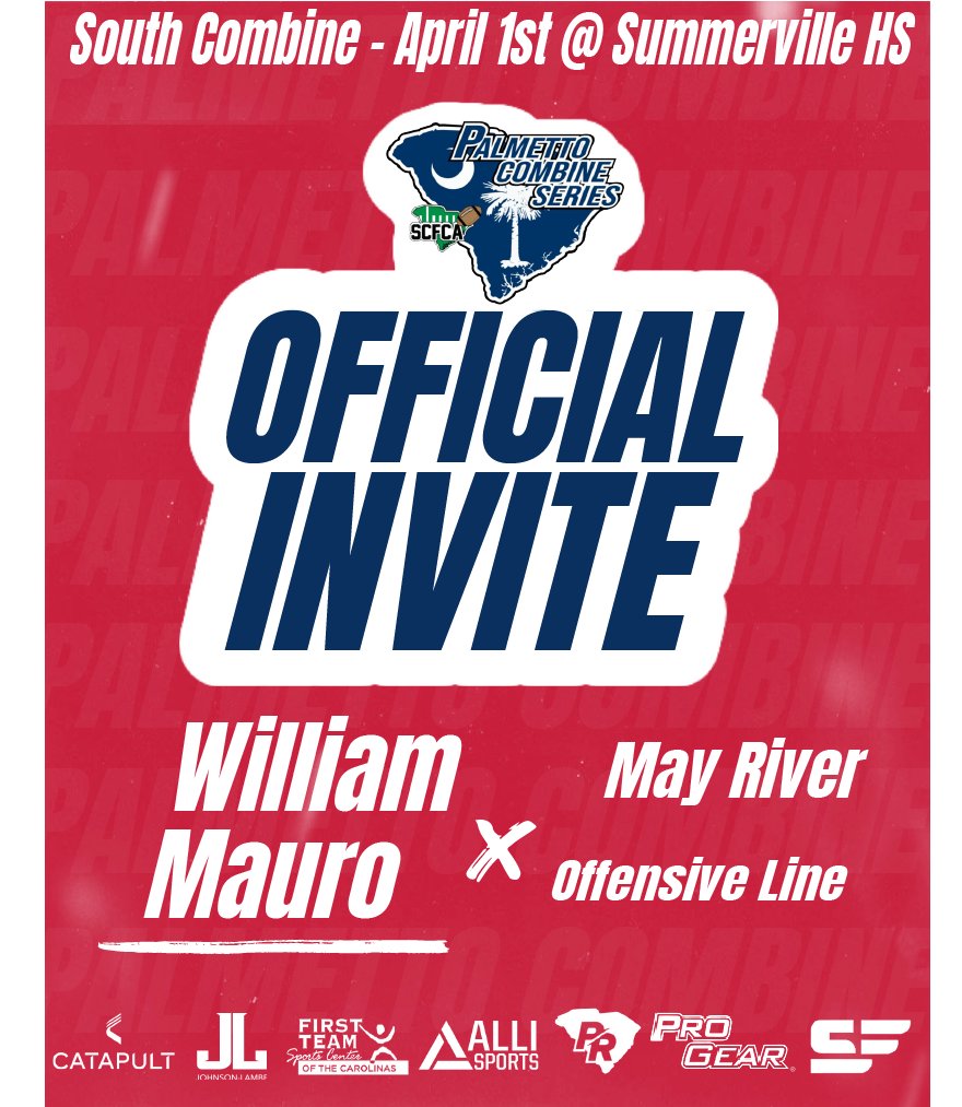 Carolinas Coaches Combine (@coachescombines) on Twitter photo Congratulations on being selected to the Senior Palmetto Combine Series! See you in Summerville on April 1st at 8:30am
#Palmetto23 #Emailtofollow #SouthCombine <a href="/RonNXTup/">Kuron Green</a> <a href="/WillMauro05/">William Mauro</a> <a href="/MRsharks1/">May River Football</a>
Pre-Register:
zfrmz.com/rShWE4wcaPYaGb… Congratulations on being selected to the Senior Palmetto Combine Series! See you in Summerville on April 1st at 8:30am
#Palmetto23 #Emailtofollow #SouthCombine <a href="/RonNXTup/">Kuron Green</a> <a href="/WillMauro05/">William Mauro</a> <a href="/MRsharks1/">May River Football</a>
Pre-Register:
zfrmz.com/rShWE4wcaPYaGb…
