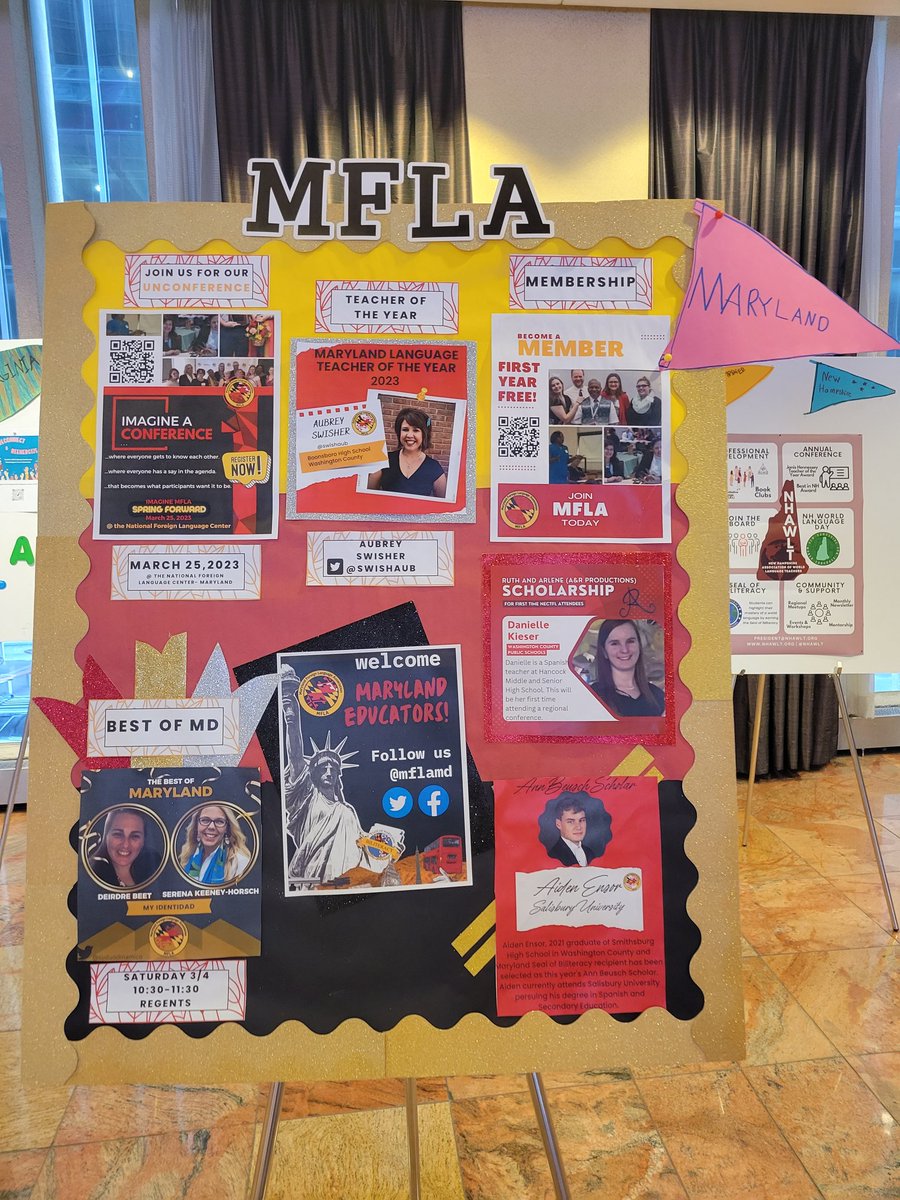 Day 2 of #NECTFL23 is off to a great start! @cquisition had such an informative session about sharing authentic resources through templates and choice boards. Also props to @MFLAMD for such a creative display board! @NECTFL