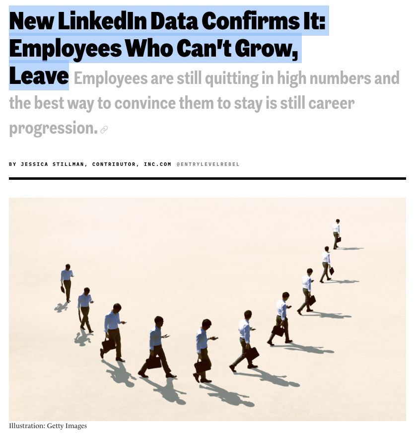 New LinkedIn Data Confirms It: Employees Who Can't Grow, Leave ow.ly/qBPc50N5csS

#HR #Learning #PeopleAnalytics #Culture
