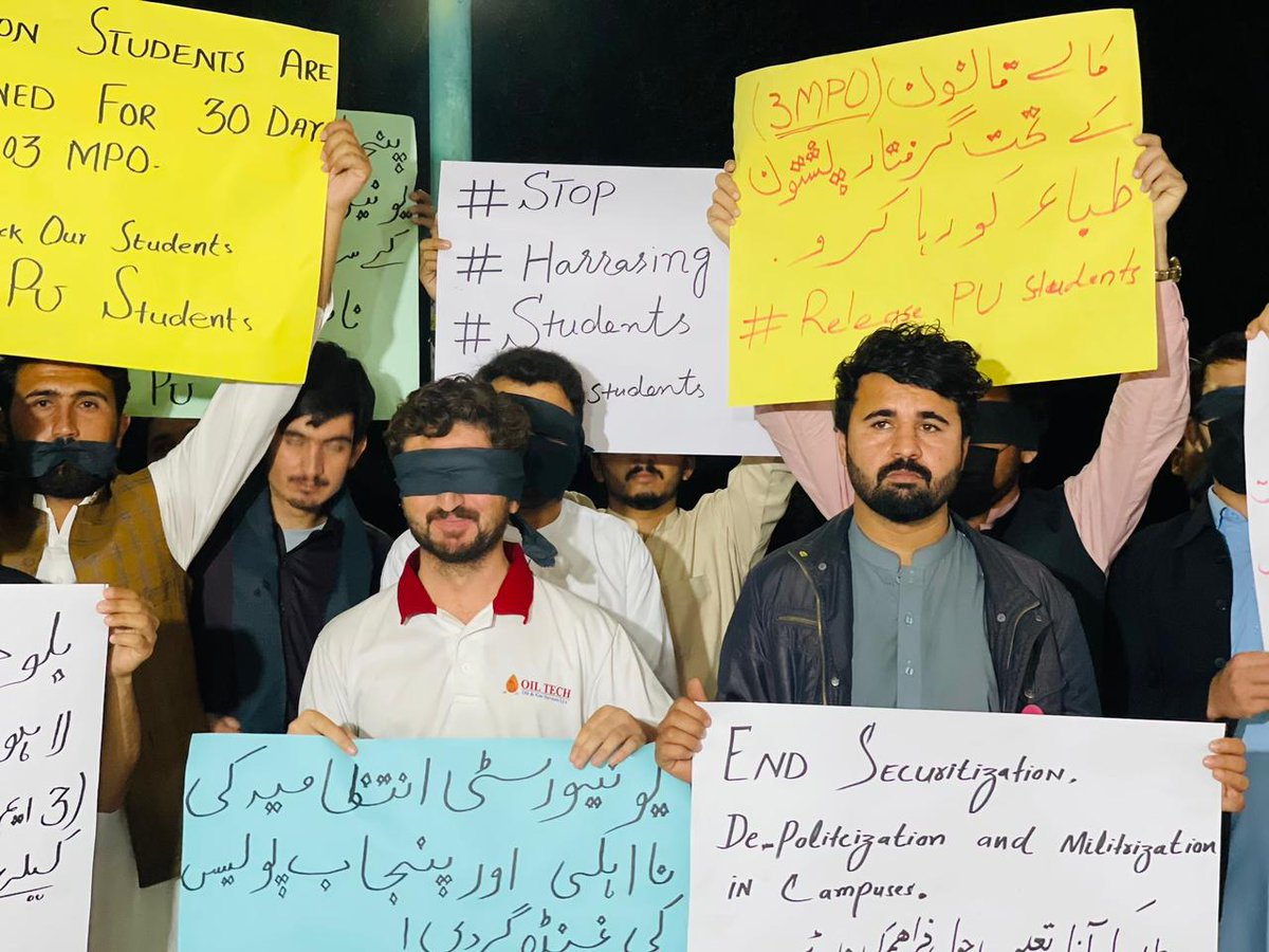 Pashtun students r detained for 30 days under 03 MPO. Pashtuns students have personally experienced humiliation, displacement, unlawful abductions and detentions, ethnic profiling from PU administration. @PU_OfficialPK @GovtofPakistan #BringBackOurStudents #ReleasePuStudents