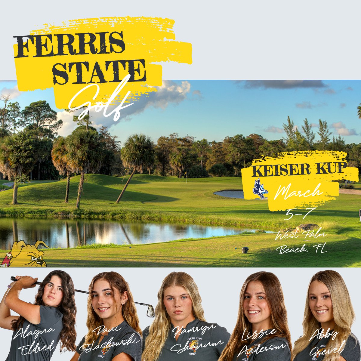 FerrisStateGolf's tweet photo. Almost go time! Ladies get Spring Break started in the morning from West Palm Beach, live scoring at the link below!

https://t.co/vuIm5mqiS5 https://t.co/KBqYLryyDH