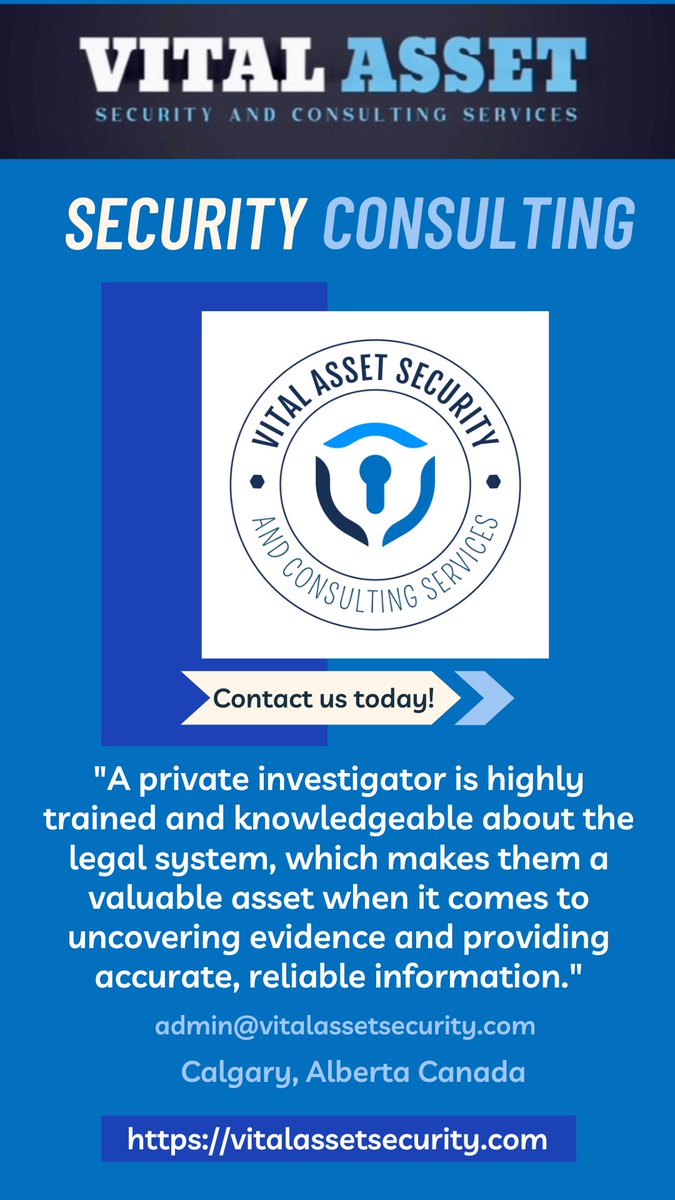 Vital Asset Security offers a variety of professional and affordable service.  Contact us today! #privateinvestigation #yyc #security  #oilandgas #lawfirms #cybersecurity  #corporateinvestigations
