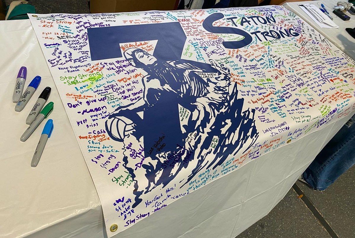 SupraStrong_13's tweet photo. This weekend we celebrate Ian by playing the game he loved. We’re also here supporting @PantherZone coach, Evan Staton, as he fights his own battle from complications due to chemo. Join us at Rosen Aquatic Center until 6pm to show your support! #StatonStrong #SupraStrong ❤️💙💛🎗️ https://t.co/n05vxcawoW