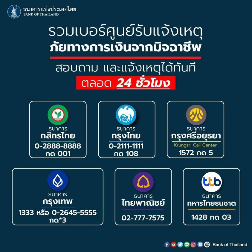 ohdo_perps's tweet photo. ธนาคาร 8 แห่ง เปิดศูนย์รับแจ้งเหตุภัยทางการเงินจากมิจฉาชีพ เพื่อเป็นช่องทางให้ประชาชนที่ได้รับผลกระทบ โทรแจ้งเหตุได้ 24 ชั่วโมง https://t.co/b2aBAaKfrM