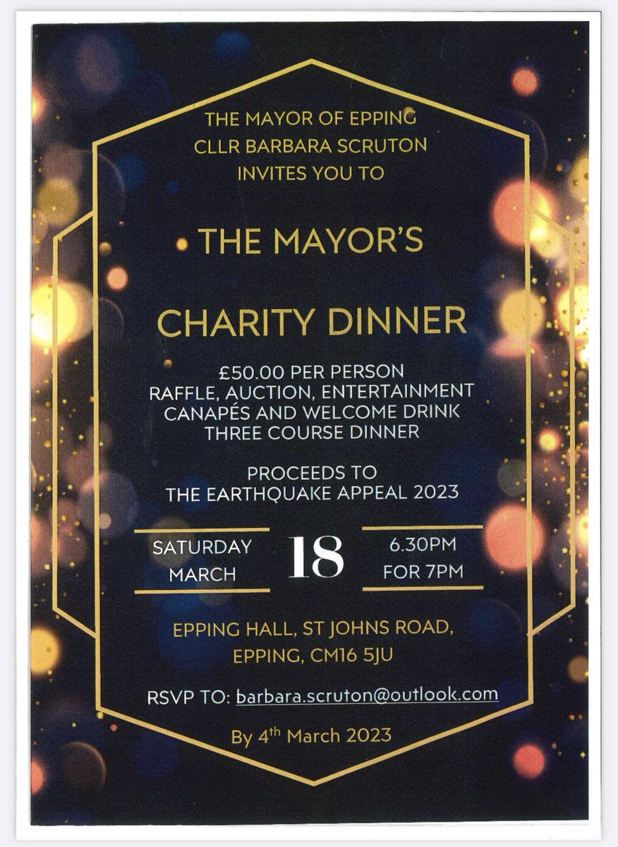 Epping Mayor Barbara Scruton is hosting a special fundraising evening.If you would like to attend please contact Barbara on her email address #Epping #fundraising