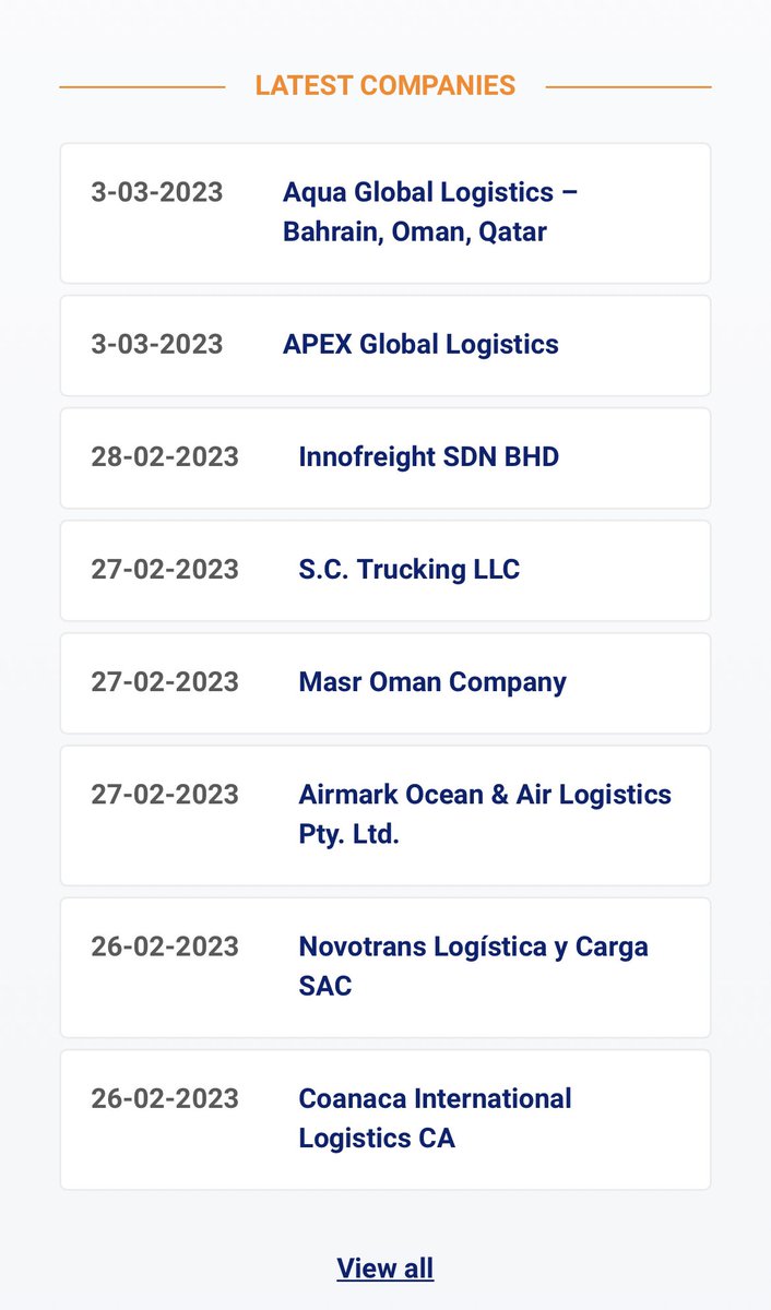The last 8 #Freight #Forwarding companies registered #freeofcharges in Freight Pages! freightpages.org
 
#YellowPages #logistics
#freightforwarding #freightforwarders #logistics #shipping #freightbook #businessdirectory #freightpages