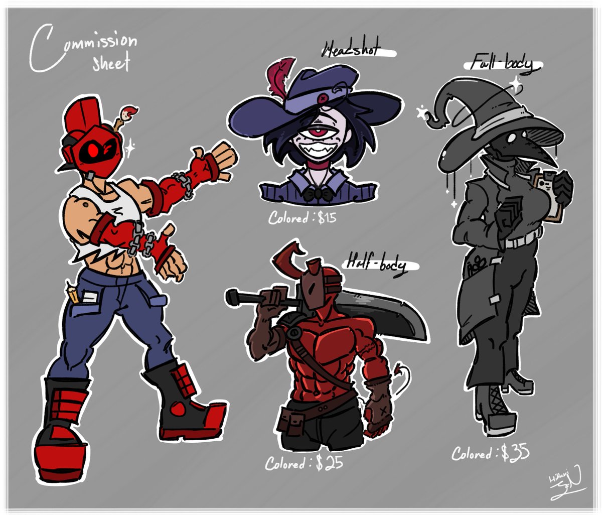 HikariZ3N's tweet image. 🖌️✨C0MMISSION SHEET✨🎨

🧑Headshot/Shoulder-Up:
Sketch: $10
Colored: $15

🙎Half-Body:
Sketch: $20
Colored: $25

🧍Full-Body:
Sketch: $30
Colored: $35

🫘Chibi Characters:
Sketch: $10
Colored: $15

[🚨Additional Characters/Vehicles/Animal Companions are an extra $10 EACH🚨]