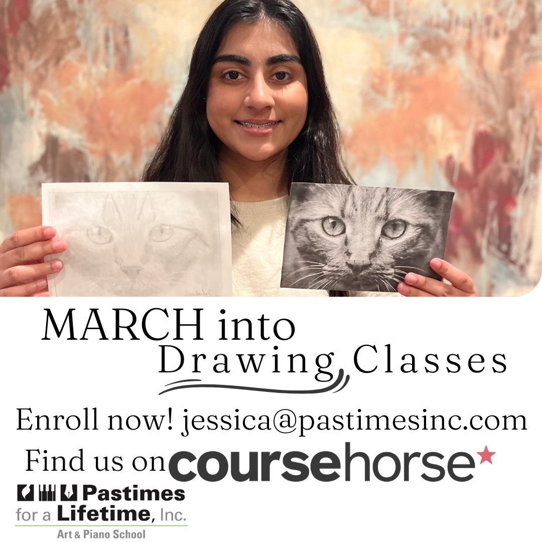 #MARCH into #DrawingClasses ✍️

Enroll now! jessica@pastimesinc.com

Find us on #CourseHorse! 

coursehorse.com/los-angeles/cl…?

#Pastimes #ArtClasses #KidsArtClasses #PaintingClasses #SeniorsArtClasses #ZoomArtClasses #DrawingClass #ArtSchool #NoHoArtsDistrict