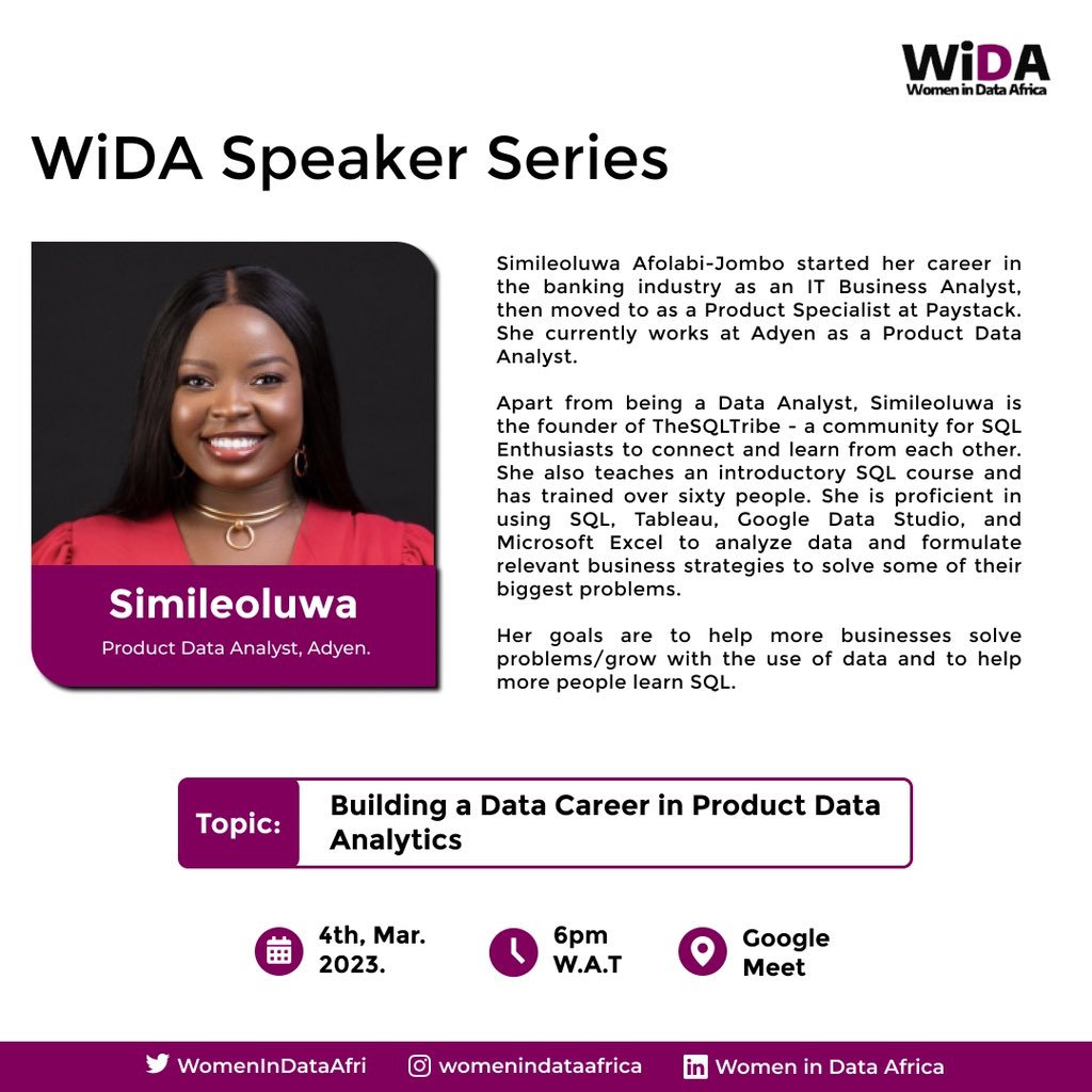🚀.

What might we be doing today???

Join @thesqlbabe with us as we learn about the practical steps on “How to build a Data Career in Product Data Analytics”.

Check your calendar/ email for details!

#data #product #dataproduct #Analytics