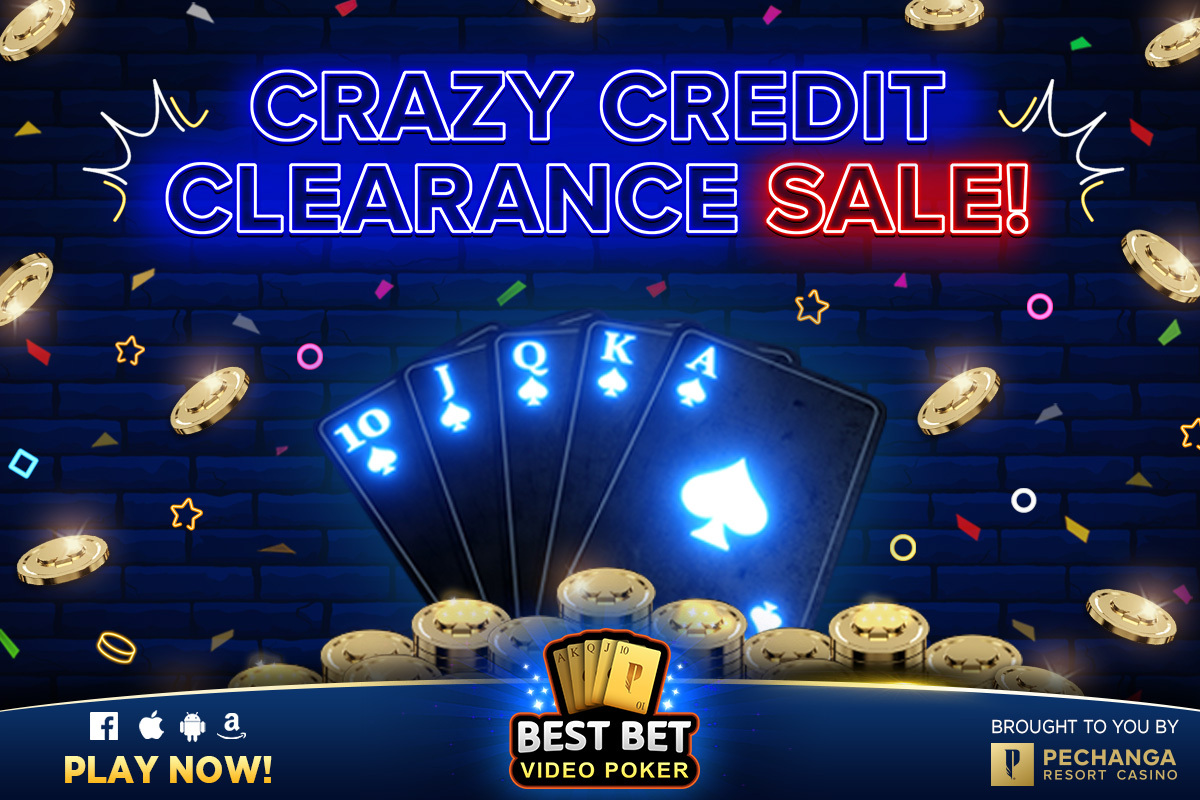 BBVideoPoker's tweet photo. Our Crazy Credit Clearance Sale is on! 🤪 Grab 2x the credits all weekend long. 💰

Click here for a free gift: https://t.co/ZglM405aSg https://t.co/VgRdEN8l3F