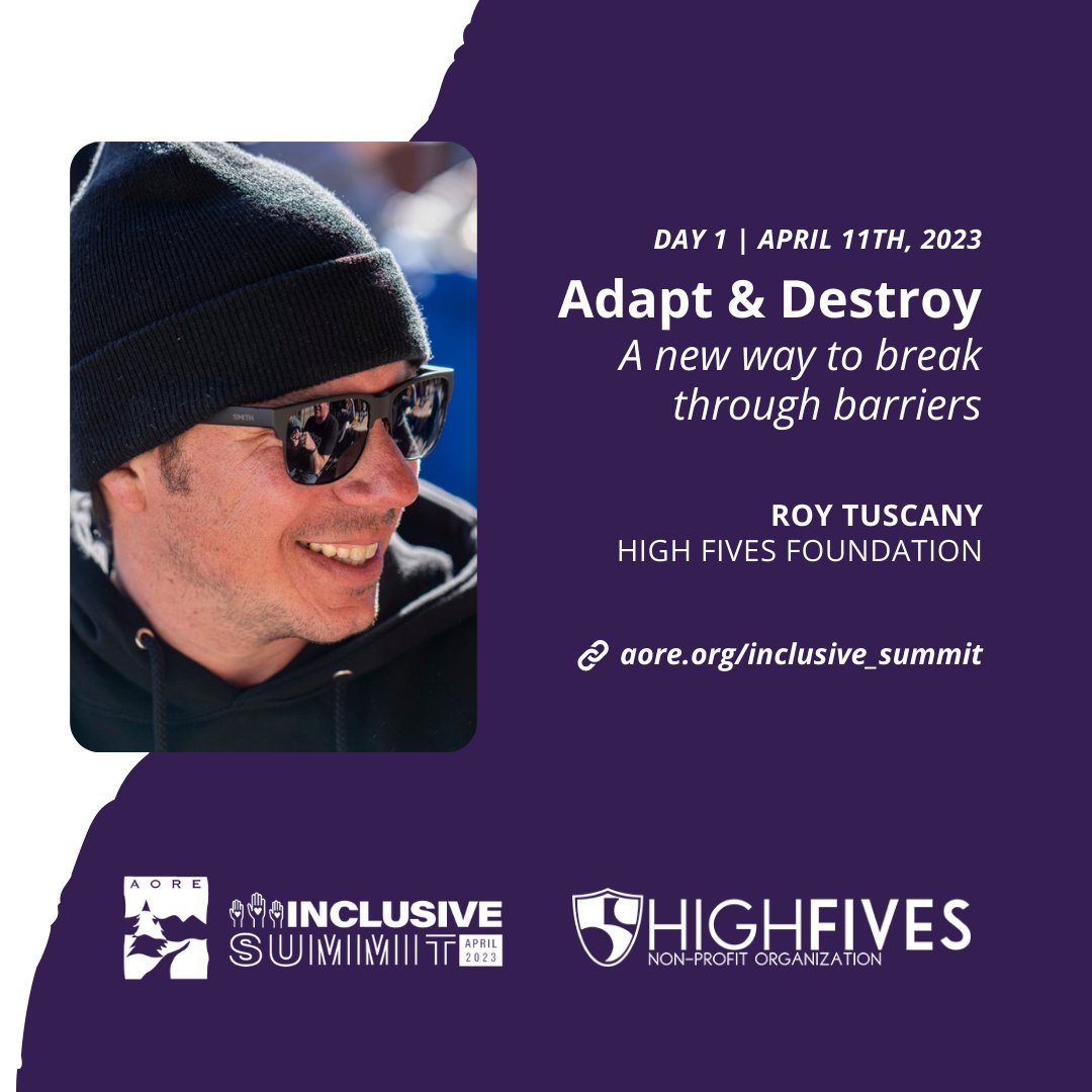 We are thrilled that Roy Tuscany, the CEO & Founder of @Hi5sFoundation, will help AORE kick off Day 1 of the Inclusive Summit on April 11th, 2023. 

#dei #inclusion #outdoorsports #outdoorrecreation #conference #virtual #professionaldevelopment #education