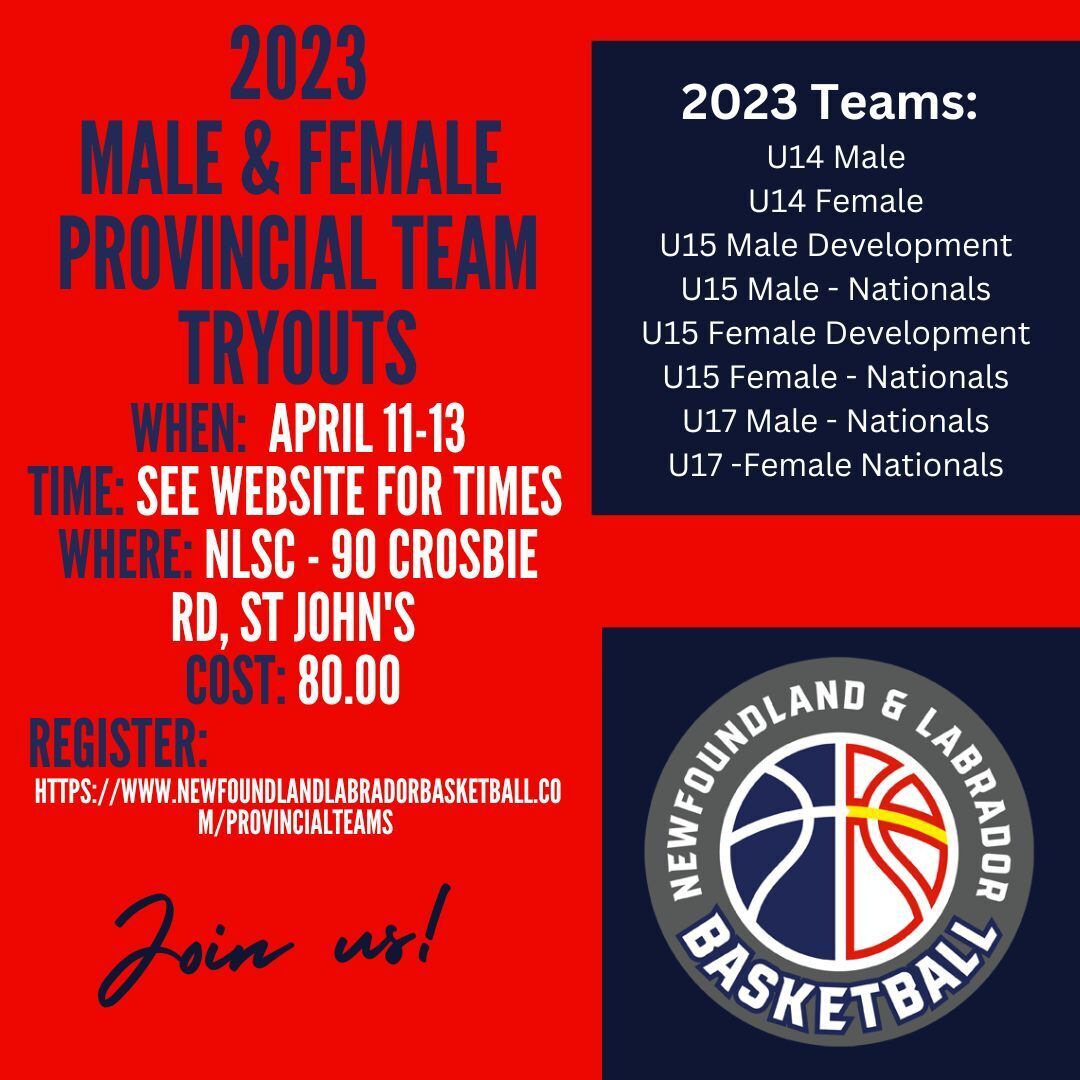 nlbasketball's tweet photo. Good afternoon #NLBACommunity! Just a reminder to go to the NLBA site to register for provincial Tryouts. Please note this year we will be having two teams at the U15 age group for both Male and Female's to help better prepare for 2025 Canada Games! https://t.co/nk9NVrdHUS