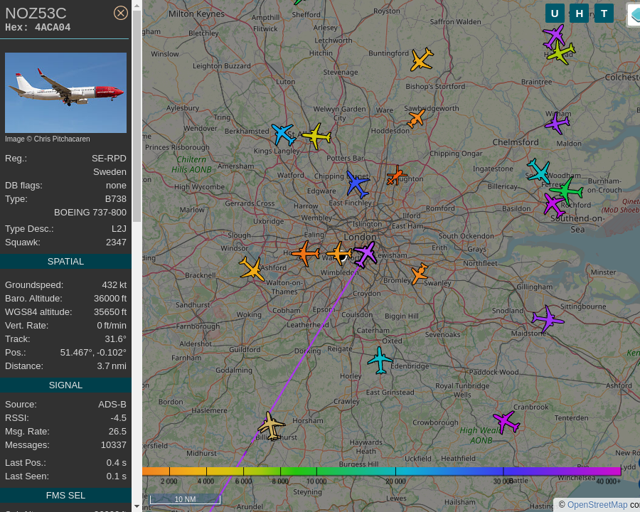 #NOZ53C SE-RPD 737NG 8JP/W Norwegian Air Sweden AGP-BGO Malaga Airport to Bergen Airport: 3.5 mi away @ 36000 ft and 62.9° frm hrzn, heading NE @ 604.6mi/h 21:29:53. #WayTheHeckUpThere #FlyingFast #Putney #SW15 #ADSB
