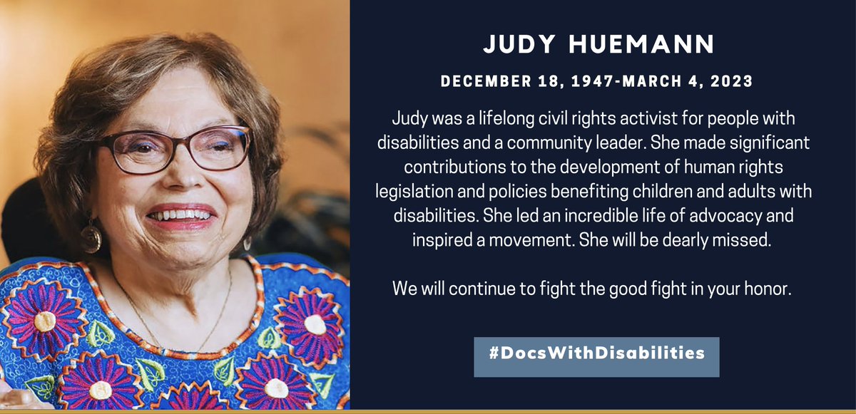 Today we mourn the incredible loss of @judithheumann a mentor and light for so many.

We  challenge YOU to create access and advocate for disability inclusion in her honor.

Get involved, educate yourself. 
We are all responsible for access.

#AllHuemannsForAccess #AccessIsLove