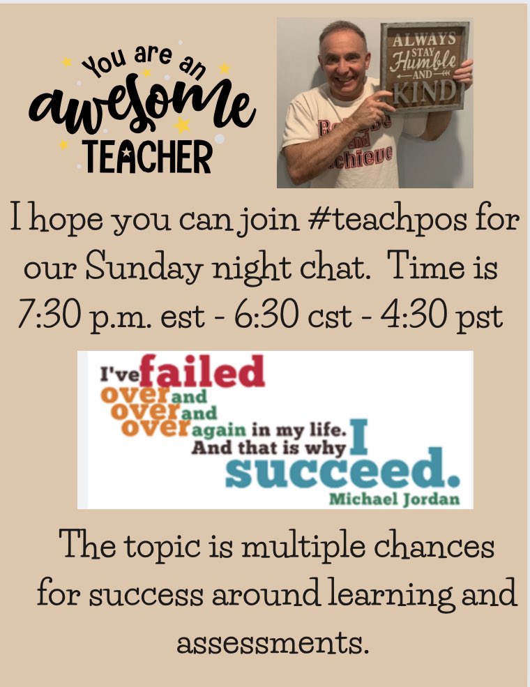 #teachpos on Sunday 7:30 pm est. Topic is multiple chances for success. We have an amazing group of educators and leaders. <a href="/bbray27/">Barbara Bray✨Story Weaver✨ Your Story Matters!</a> <a href="/raspberryberet3/">Dr. Shelly Vohra (Ph.D.) 🇨🇦🏒</a> <a href="/ChristineBemis2/">Christine Bemis</a> <a href="/DrCSJones/">Christopher Jones</a> <a href="/R_CILR/">Rebecca 🌷</a> <a href="/ChrisQuinn64/">Chris Quinn 💫</a> <a href="/donna_mccance/">Donna M. McCance, M.Ed. ♥️</a> <a href="/Scandela9/">Sara Candela | scandela9.bsky.social</a> <a href="/mcdonald_kecia/">Kecia McDonald 🌺 she/her</a> @Kbahri5 <a href="/Mathemagician4U/">Tom De Fazio</a> <a href="/NowakRo/">Roman Nowak</a>