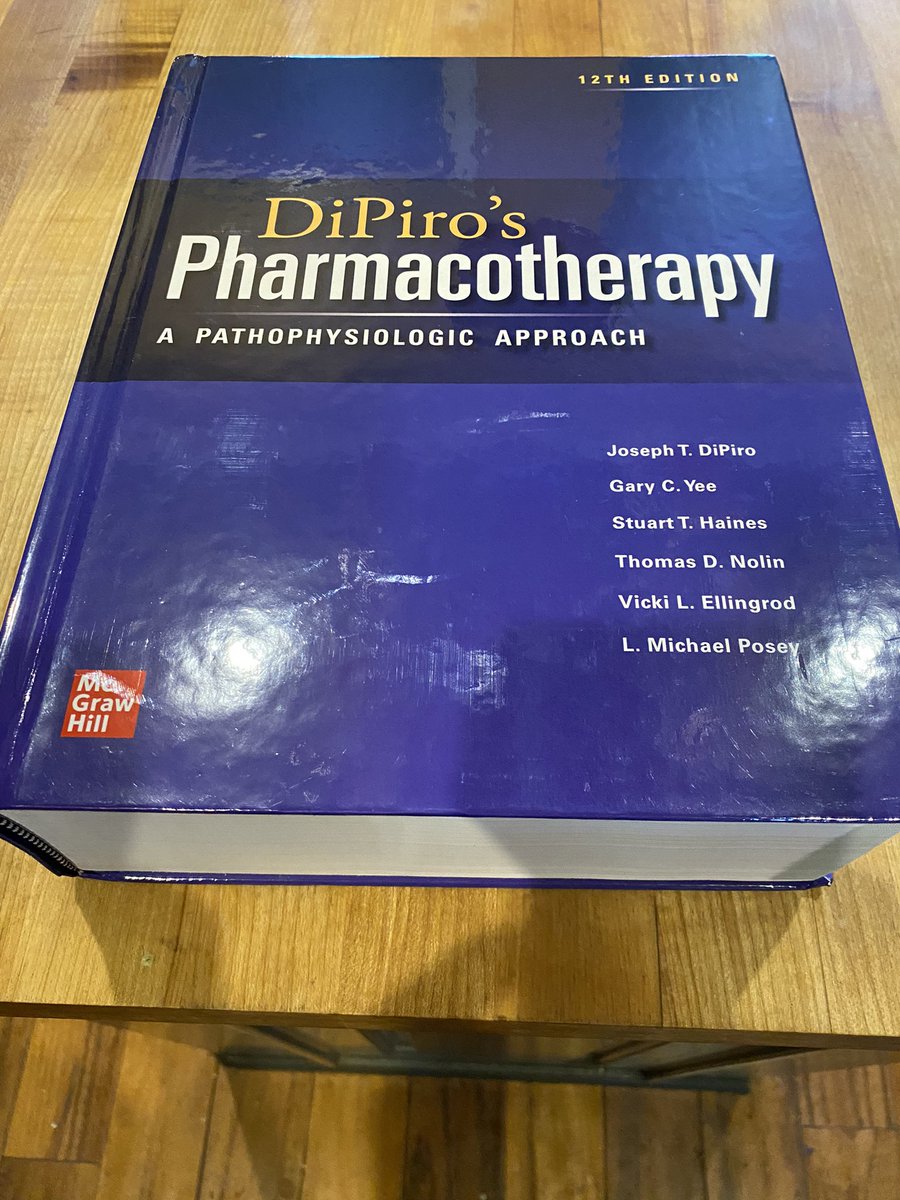 Got my copy of <a href="/DiPiroPharmaco/">DiPiro-Pharmacotherapy:A Pathophysiologic Approach</a> 12e dropped on my doorstep today. It’s a beast!  Labor of love by <a href="/GaryYee54/">Gary Yee</a> <a href="/Tom_Nolin/">Tom Nolin</a> <a href="/VEllingrod/">Vicki Ellingrod (she/her)</a> <a href="/lmposey/">L Michael Posey</a> and, of course, <a href="/DipiroJoseph/">Joseph DiPiro</a>. Like birthing a baby - except the book’s gestation is 3 years &amp; weighs more.
