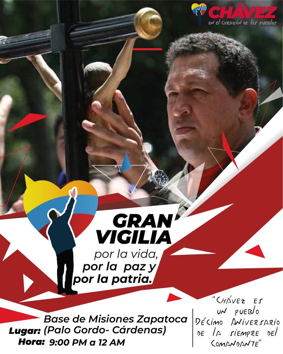 🗣️Vamos juntos a la Gran Vigilia a partir de las 9:00PM, en la Base de Misiones Zapatoca parroquia Amenodoro Rangel Lamus del municipio #Cárdenas. Por la #Paz, por la #Vida y por la #Patria!💛🖤❤️👨‍👩‍👧‍👧

<a href="/NicolasMaduro/">Nicolás Maduro</a>
<a href="/FreddyBernal/">Freddy Bernal</a>
<a href="/MartaGalloVzla/">Marta Gallo</a>
<a href="/dcabellor/">Diosdado Cabello R</a>
<a href="/PSUVTachira/">PSUV Táchira</a>