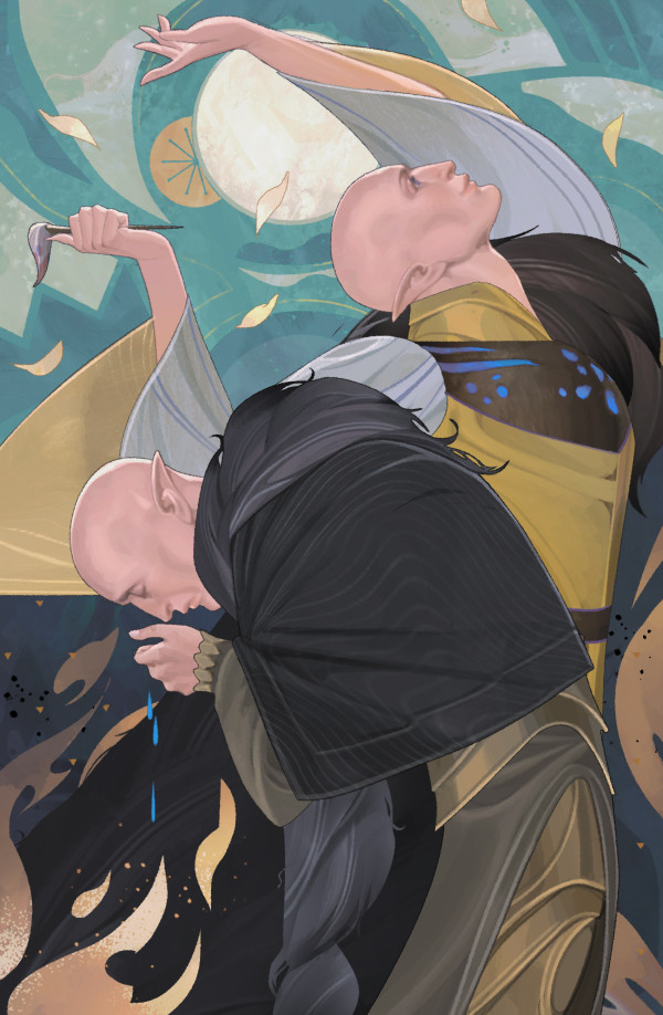 Thanks again <a href="/dreadfutures/">dreadfutures | youworeblue RTs art she likes</a> for commissioning this #DragonAge piece from me! I last painted Solas over two years ago, so this was especially fun &amp; nostalgic for me! 🫶🏿