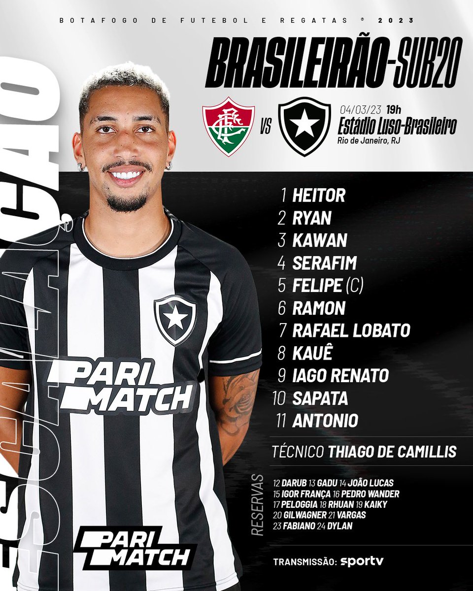 Botafogo's tweet photo. Fogão escalado para seu primeiro compromisso pelo Brasileirão Sub-20. Vamos, garotada! 🔥⚽️ #BFRBaseForte #VamosBOTAFOGO https://t.co/4Hwy2uGwHD