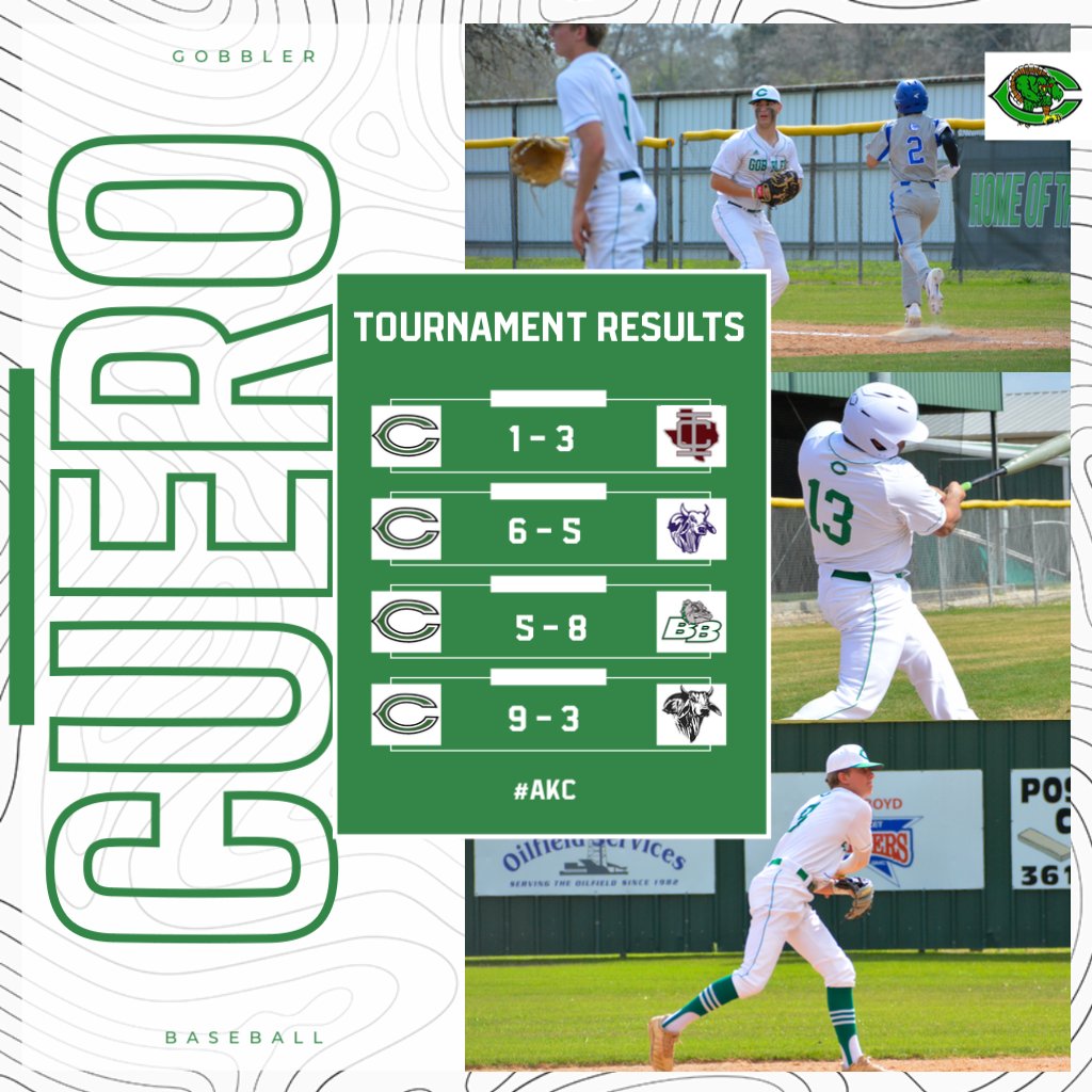 Gobbler Baseball finishes the weekend tournament strong with a 9-3 victory over Hallettsville.  Gobblers are now 6-3 on the season.  EARN IT
#GMG
#AKC