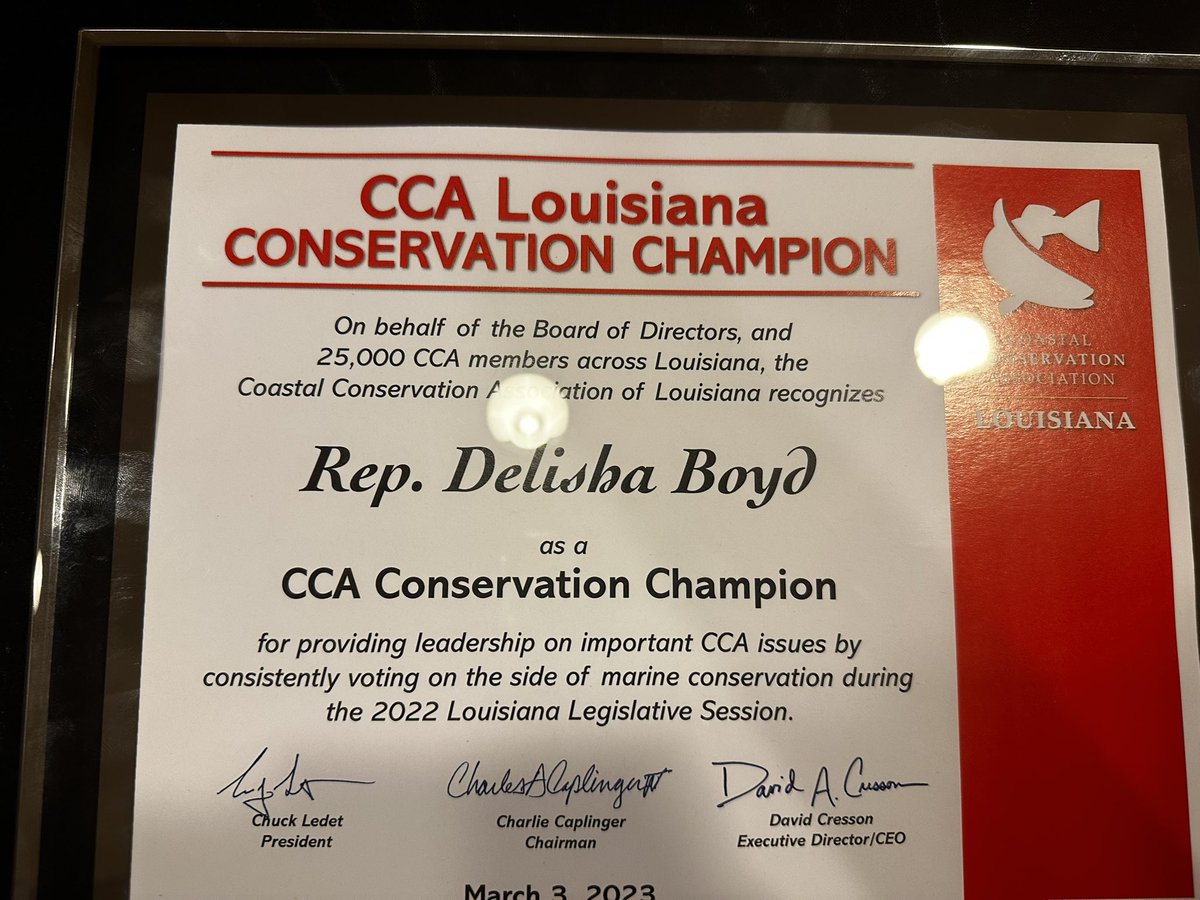 DeeBoydBroker's tweet photo. The @ccala (CCA) of Louisiana Legislative Awards Luncheon. What an honor to receive this award after my First Session!
Protecting &amp; ensuring good stewardship of LA’s coastal resources is of the utmost important. I look forward to working relationship with the.#CCALouisiana #CCALA https://t.co/20E5XE3ohG