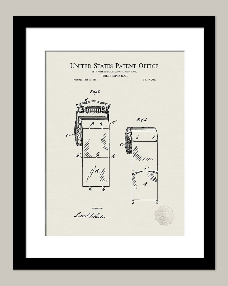 PatentPrintShop's tweet image. Bathroom Print – 1891 Toilet Paper patent
 
Print of 1891 Seth Wheeler, TOILET PAPER ROLL patent
thepatentprintshop.com/product/1890-t…
#Spadécor #BathroomWallArt #BathroomDécor #BathroomPrints