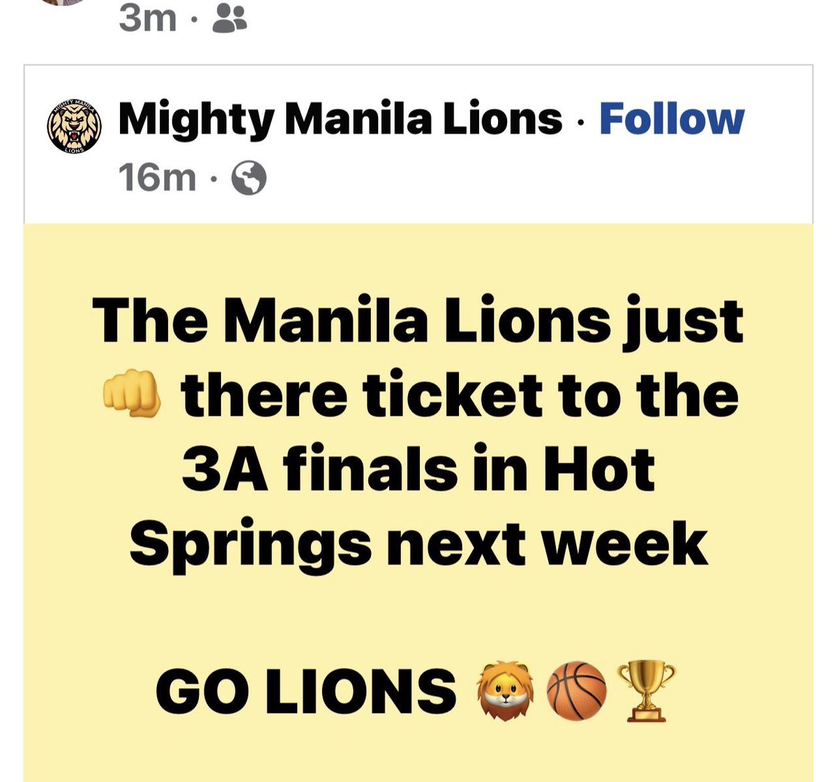 And Manila Lions punch their ticket to the state championship.  Mississippi County is showing out.   Let’s go Rivercrest!