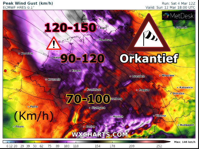 sturmwetter1703's tweet photo. #ECMWF 12z rechnet für nächstes Wochenende ein #Orkantief!

In ganz #Deutschland, sowie BeNeLux/Dänemark schwere Sturmlage, im Nordwesten/Norden #Orkanböen bis ins Flachland, an der #Nordsee extreme Orkanböen bis 150 Km/h!
Damit auch EZ neben GFS mit #Sturm Ende nächster Woche! https://t.co/Iei2eblMJq