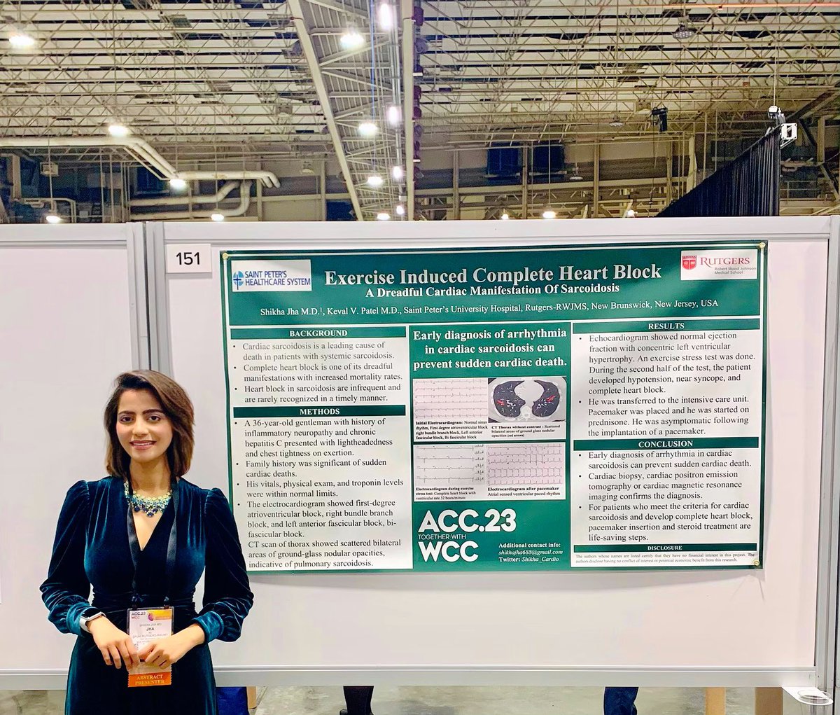 Shikha_Cardio's tweet photo. Presenting my work on Cardiac sarcoidosis today at the #ACC2023 meeting #Day1 done right. Its been quite an awesome journey 🫶🫀 Grateful more than ever! #LoveForHeart #ResidentInTraining #CardiologyIsMyFuture 💚😇 https://t.co/sA1CHnRtqG