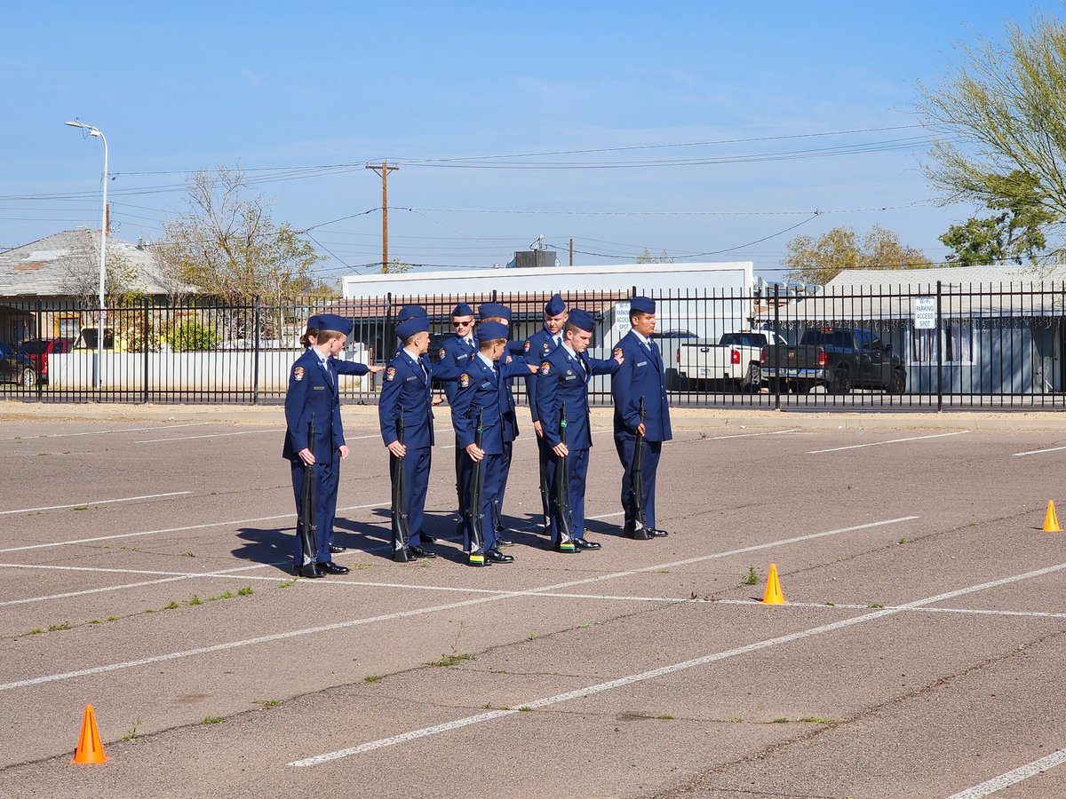 AZ951AFJROTC's tweet photo. Unarmed and Armed regulation inspection at the Gallegos drill meet at South Mountain high school 
#az951 #AFJROTC #CampoVerde https://t.co/NxeEistluj