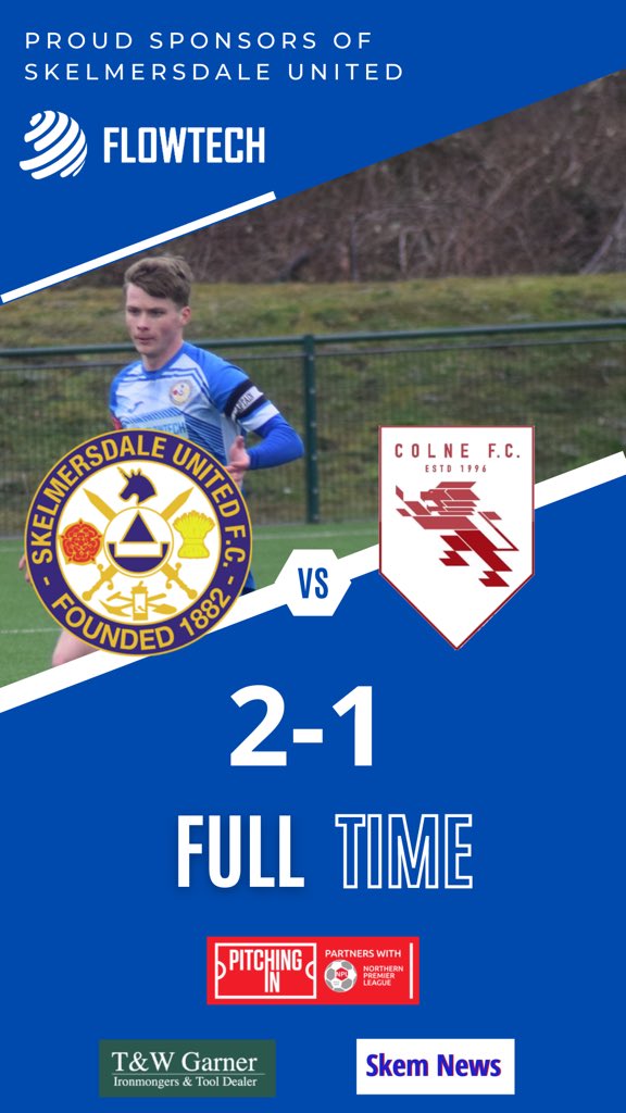 Skemutdofficial's tweet photo. FT: 13 additional minutes played but it’s all over, goals from Finnan Crofton and @_ElliotMorris give United the 3 points against @Colne_FC @NorthernPremLge 🔵⚪️ https://t.co/alIVnVG442