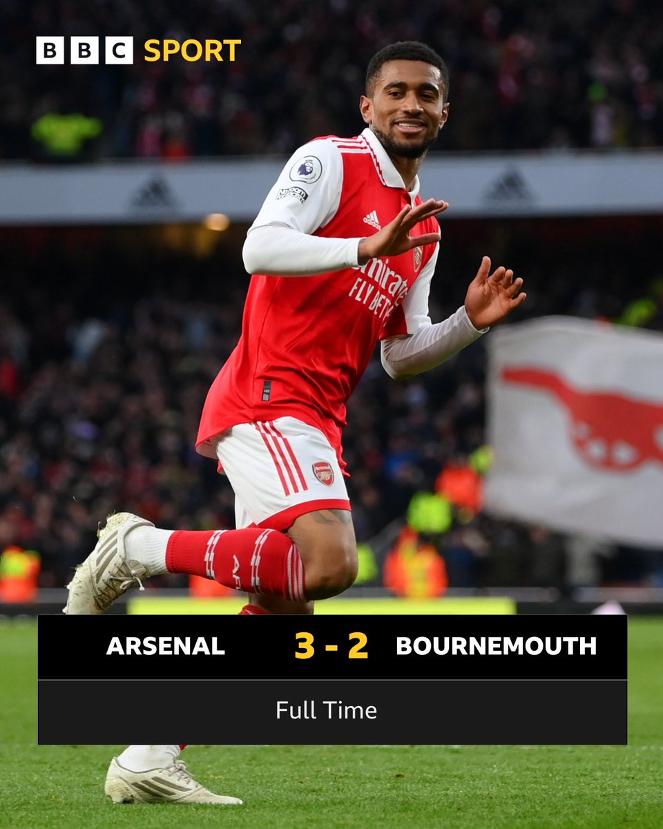 BBCSport's tweet photo. REISS NELSON WITH A 97TH MINUTE WINNER 🤯

ARSENAL COME BACK FROM TWO GOALS DOWN 🔥

#ARSBOU #BBCFootball https://t.co/mcyUhfJj5s