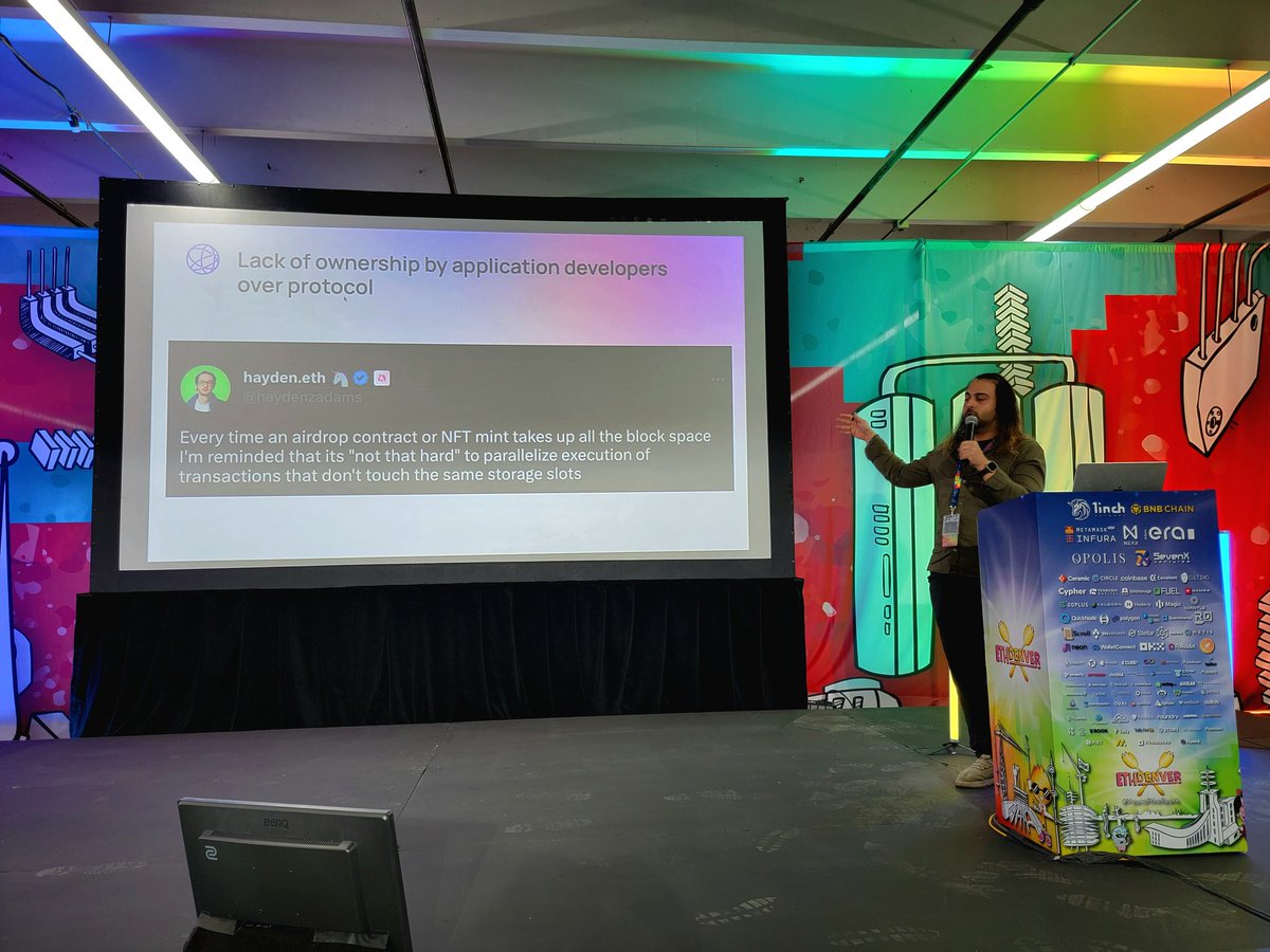 Today on the #Devtopia stage, @Yazanator, Head of Devrel at @CelestiaOrg talks on the topic of "Enter the Modular Playground!"

"Modular blockchains separate executionfrom consensus into separate layers and introduce data availability layer. -Yaz Khoury

#Day3 of #ETHDenver