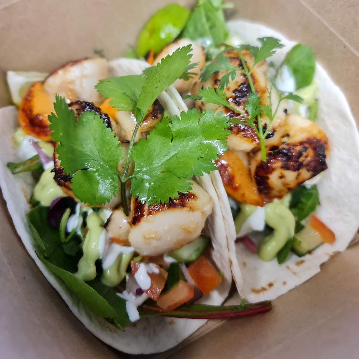 TheRedshankUK's tweet photo. Last chance this week for these bad boys...

Shetland king scallops marinated in ginger, chilli &amp; garlic. Served in 2 toasted soft shell tacos with guacamole, salsa &amp; a lime crema 😋

Smithton at the HQ until 7.30pm...

#scalloptacos #softshelltacos #streetfood #inverness #nc500 https://t.co/6I7iPVujms