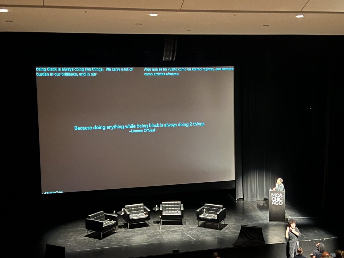 ChrisCloud's tweet photo. “Because doing anything while being black is always doing 2 things”—Lonnae O'Neal ✊🏿✊🏿

Shared by the brilliant @aawilliams_art at the #DeemJournal Symposium at @mcachicago. Such an inspiring day already. https://t.co/3ETvkTfWlM