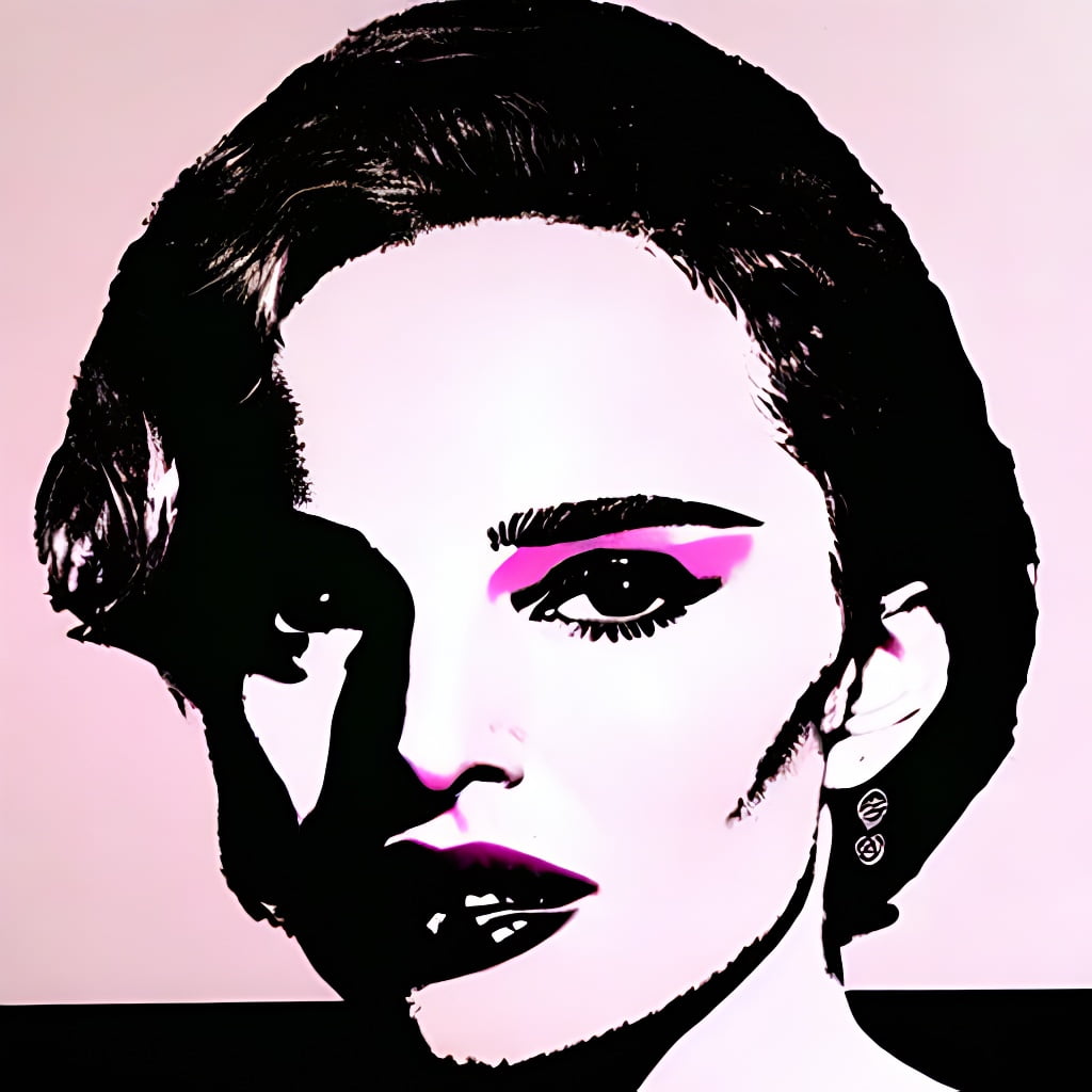 funapps's tweet photo. We had some fun on https://t.co/i4K0wLH8lL creating some images of Natalie Portman in the style of Andy Warhol #generativeart #generative #ai #AIart #AIArtwork https://t.co/b67UJcM2VI