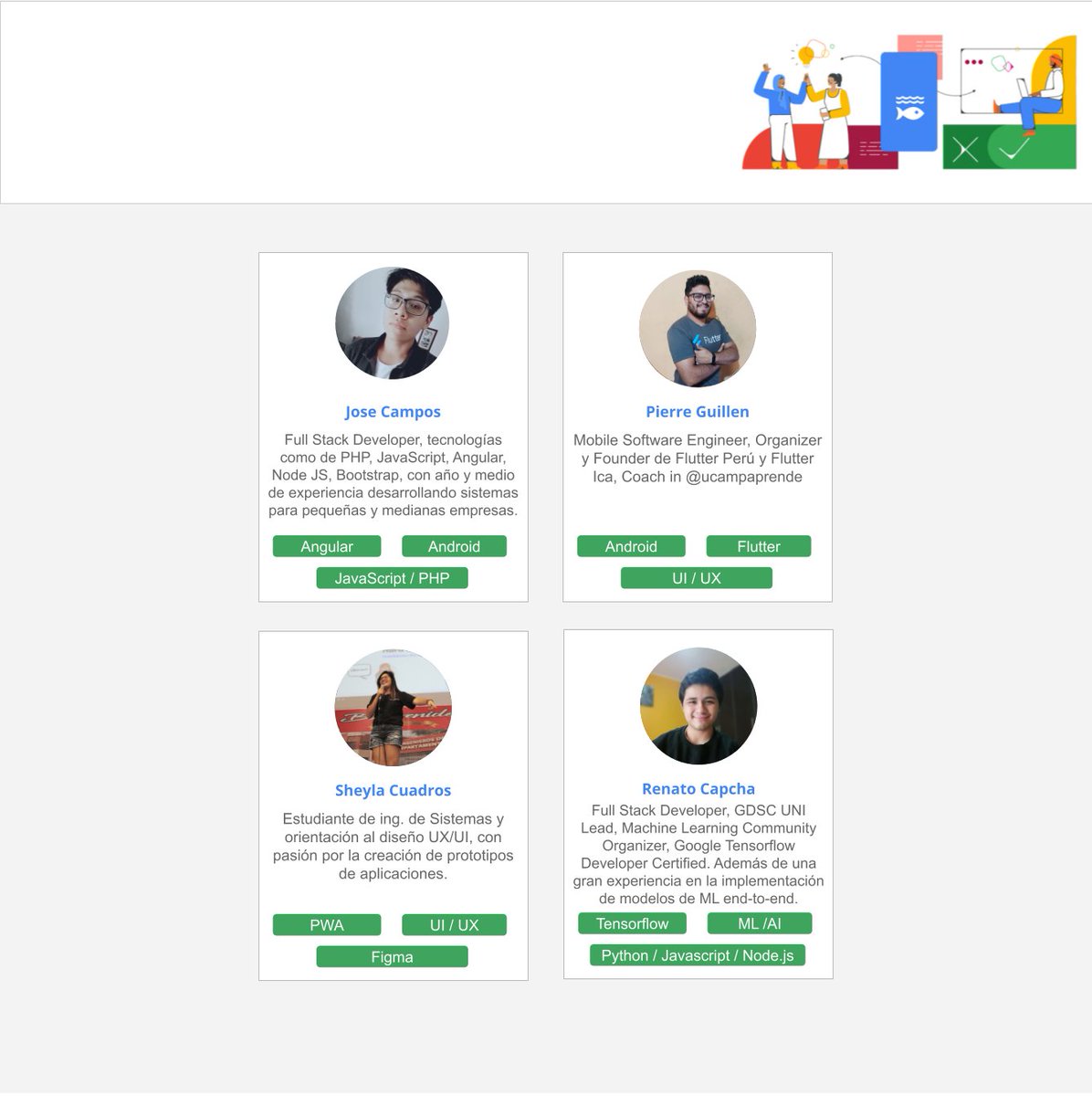 gdsc_peru's tweet image. ¡Conozcan a nuestros mentores del #GDSCPerúHack2023!
Están aquí para compartir su conocimiento y ayudar a mejorar tus habilidades. Desde programación y diseño hasta estrategias de negocios y liderazgo, nuestros mentores están listos para responder tus dudas!
#SolutionChallenge