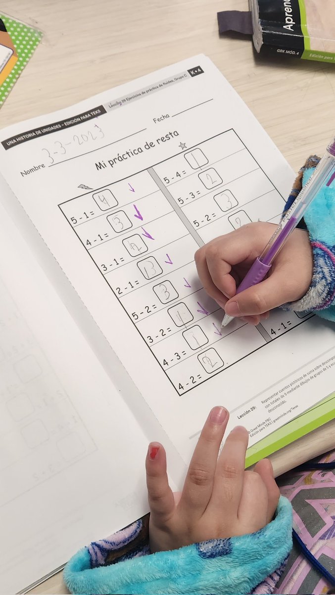 IngridCastelo87's tweet photo. Look at my ๐ผ's using their finger strategy during @eureka_math fluency practice this week. Sprints! Subtracting up to 5. They exchange booklets and graded each other's work ๐๐ผ @Vardeman_AISD @AldineISD @Mrssmart615 @SandraDoria11 @MrVaassen #iteachKinder #MathSmarties๐ค https://t.co/s1sHy4OnUT