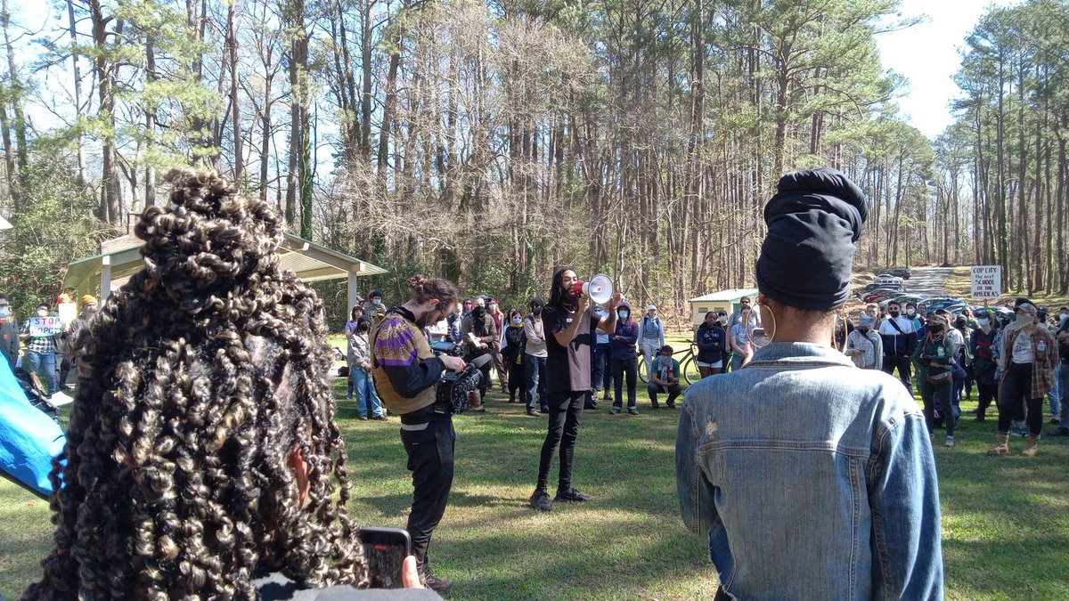 defendATLforest's tweet image. Hundreds are gathered NOW in Gresham Park to stand against Cop City.

"When the city of Atlanta brings repression, they need to expect rebellion"