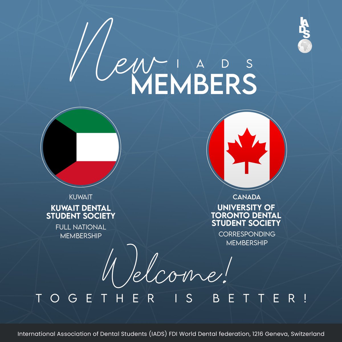 Congratulations to the newest IADS members! We are looking forward collaborating with you! Together is better! #iads #togetherisbetter #iadsmembers #dentalstudents #ngo