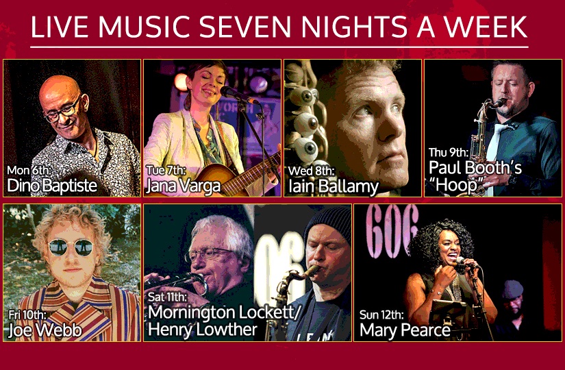 The 606 Club (@606club) on Twitter photo What's on at the Club, 6-12 March: 🎶🎤🎹🎷🎸💟
Mon: Dino Baptiste
Tue: <a href="/janamusic_net/">Jana Varga</a>
Wed: <a href="/IainBallamy/">Iain Ballamy</a>
Thu: Paul Booth's 'Hoop"
Fri: <a href="/_joe_webb_/">JoeWebbMusic</a>
Sat: <a href="/Morners/">Mornington Lockett</a>
Sun: <a href="/marypearce8/">mary pearce</a>
Book: 606club.co.uk/events
#jazzclub #london #soulmusic #blues What's on at the Club, 6-12 March: 🎶🎤🎹🎷🎸💟
Mon: Dino Baptiste
Tue: <a href="/janamusic_net/">Jana Varga</a>
Wed: <a href="/IainBallamy/">Iain Ballamy</a>
Thu: Paul Booth's 'Hoop"
Fri: <a href="/_joe_webb_/">JoeWebbMusic</a>
Sat: <a href="/Morners/">Mornington Lockett</a>
Sun: <a href="/marypearce8/">mary pearce</a>
Book: 606club.co.uk/events
#jazzclub #london #soulmusic #blues
