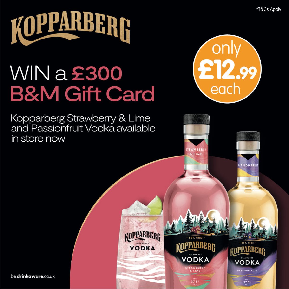🥃#COMPETITION🥃

Did you know <a href="/KopparbergUK/">kopparberguk</a> flavoured vodkas are available in B&amp;M?

We're giving 1 winner a chance to #WIN a £300 B&amp;M Gift Card!

For a chance to WIN
1) FLW 
2) RT
3) COMMENT #BMKopparberg

Ends 9am 6/03/23

🔞Please drink responsibly; drinkaware.co.uk