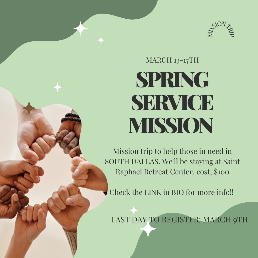 shsu_CSC's tweet photo. Join us this Spring Break for a mission trip to South Dallas; March 13-17th! last day to sign up is MARCH 9th! MORE INFO ON OUR WEBSITE:
https://t.co/CegzhmeGdl https://t.co/ywZUUoqq9x