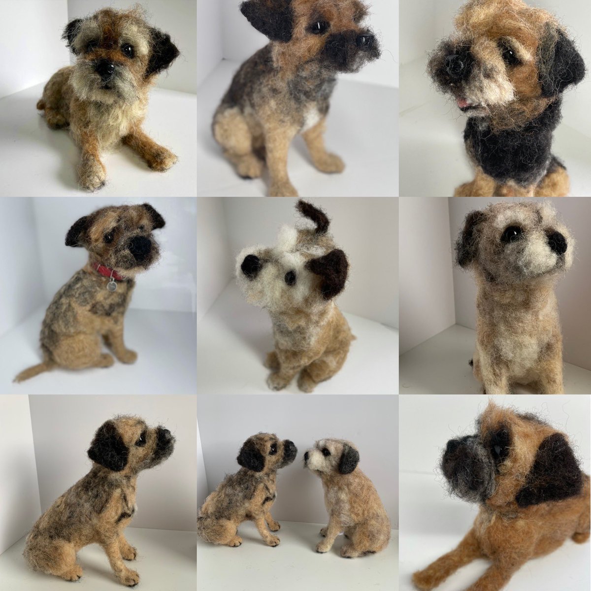 A wee selection of needle felted Border Terrier portraits #BorderTerriers