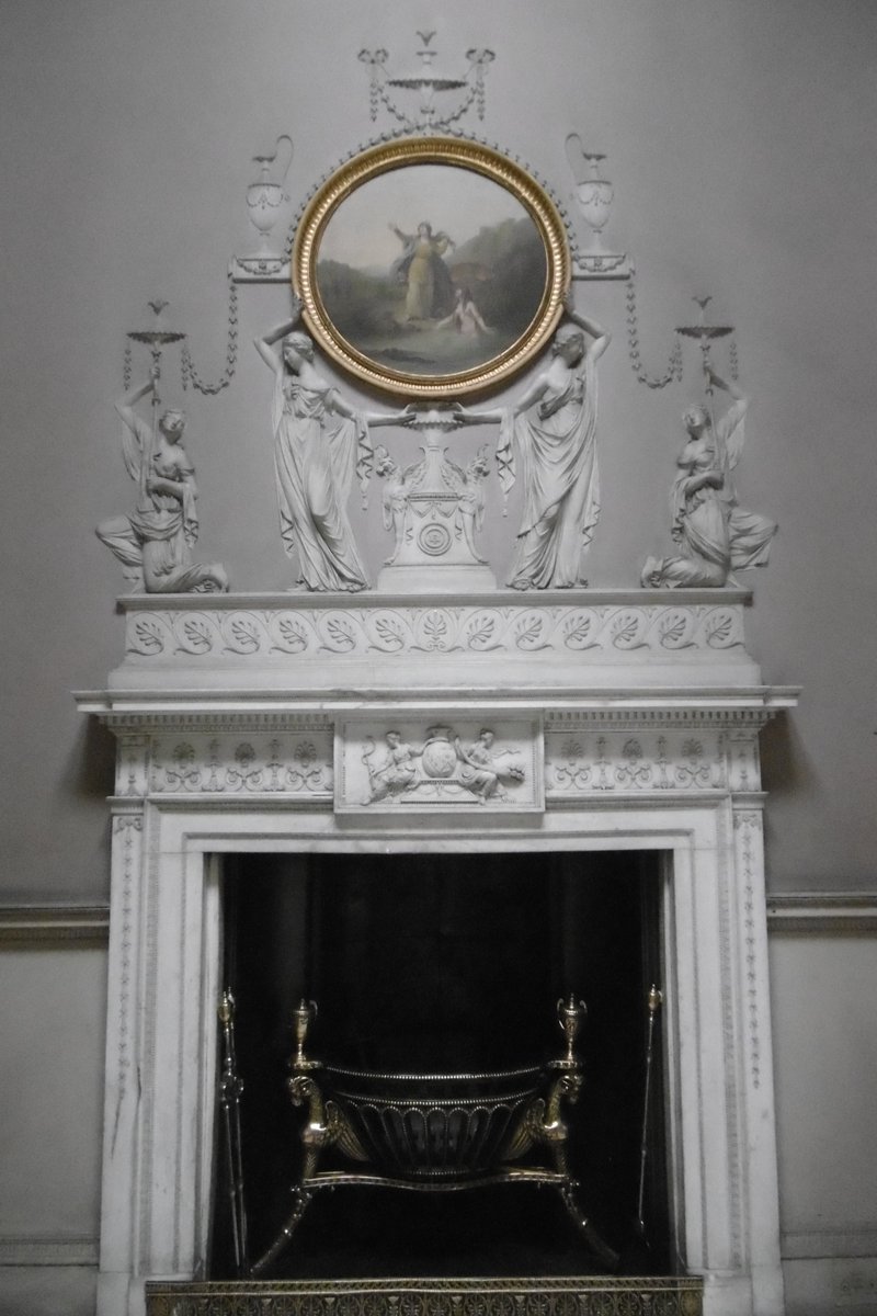 5thLackey's tweet photo. #KeddlestonHall #Derbyshire #NT #Fireplace painted plaster, brass, steel, veined marble in #MarbleHall 1775-8 Designed by #GeorgeRichardson Possibly carved by #Derbyshire #sculptor #GeorgeMoneypenny #Plasterwork by #GeorgeRose, fire baskets possibly #ThomasBlockley #Birmingham https://t.co/VjSgak8pjU