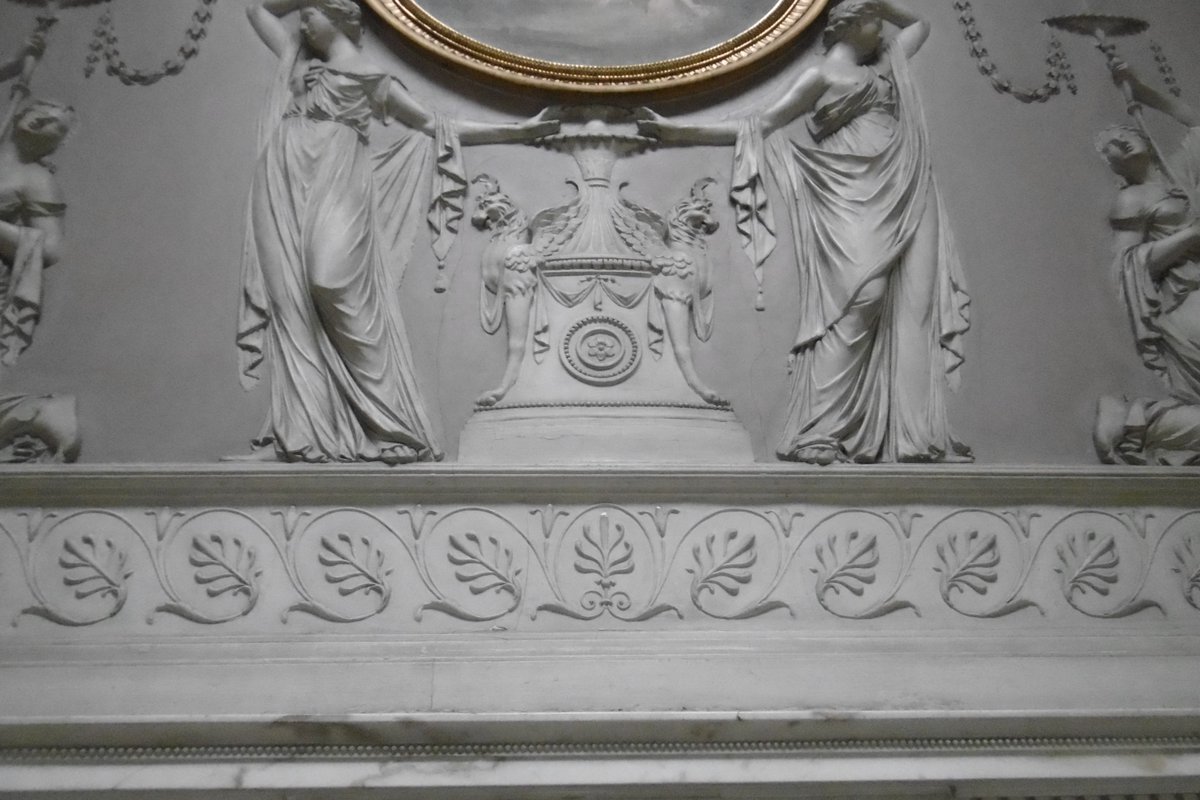 5thLackey's tweet photo. #KeddlestonHall #Derbyshire #NT #Fireplace painted plaster, brass, steel, veined marble in #MarbleHall 1775-8 Designed by #GeorgeRichardson Possibly carved by #Derbyshire #sculptor #GeorgeMoneypenny #Plasterwork by #GeorgeRose, fire baskets possibly #ThomasBlockley #Birmingham https://t.co/VjSgak8pjU