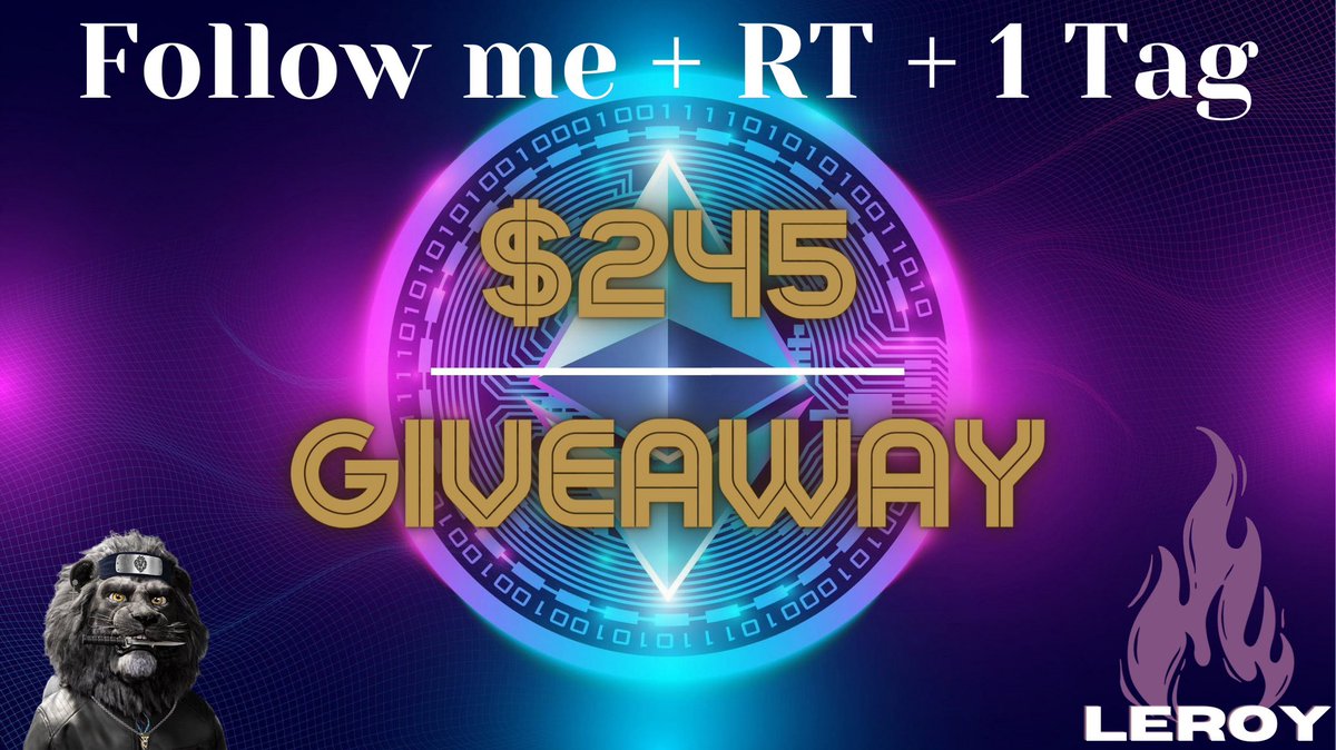 🎁 BIG ETH #GIVEAWAY! 🎁 

Prize: 🥳
🏆  $ETH - $220 💵
🏆  $SOL - $25  💵

To Enter:
1️⃣ Follow me
2️⃣ RT+❤+🔔
3️⃣ Tag Friends 

⏰24 Hrs 

#NFTGiveaway #ETH #Giveaway #NFT #cripto #Giveaways #SOL