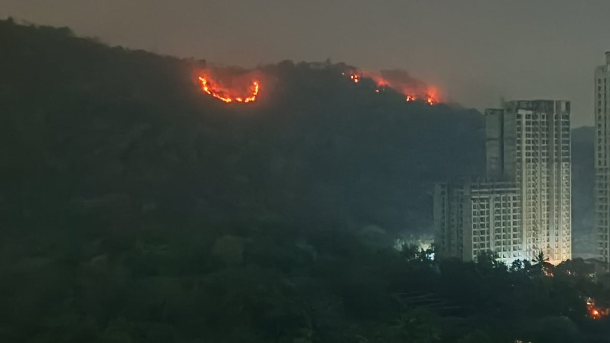 sashnair80's tweet photo. @ThaneCityPolice @TMCaTweetAway  Huge fire in SGNP since last 3-4 hours. Location Tikuji Ni Wadi gate, Manpada entrance https://t.co/gtLmpE25H4