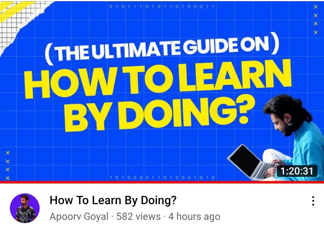 yvyashvarma's tweet photo. Bye 👋🏻 Bye👋🏻Tutorial hell !
This video should be a part of curriculum to produce independent problem solvers
#LearningWithApoorv #technology #development 
@apoorvtwts @virtechschool https://t.co/tOWE3FHt4e